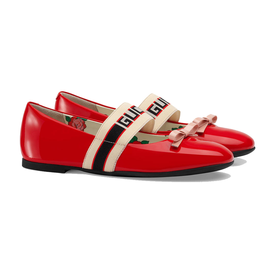 Girls Red Patent Leather Calf Skin Ballet Flats
