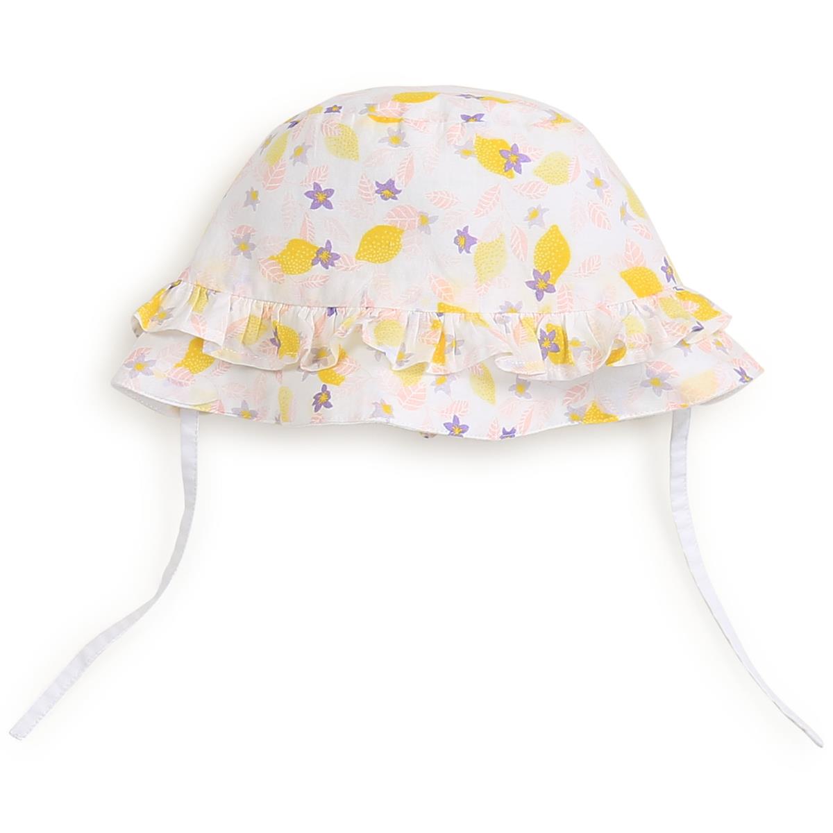 Girls White Printed Sun Hat