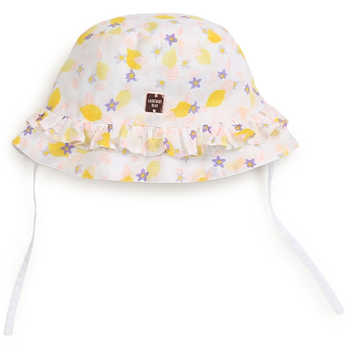 Girls White Printed Sun Hat
