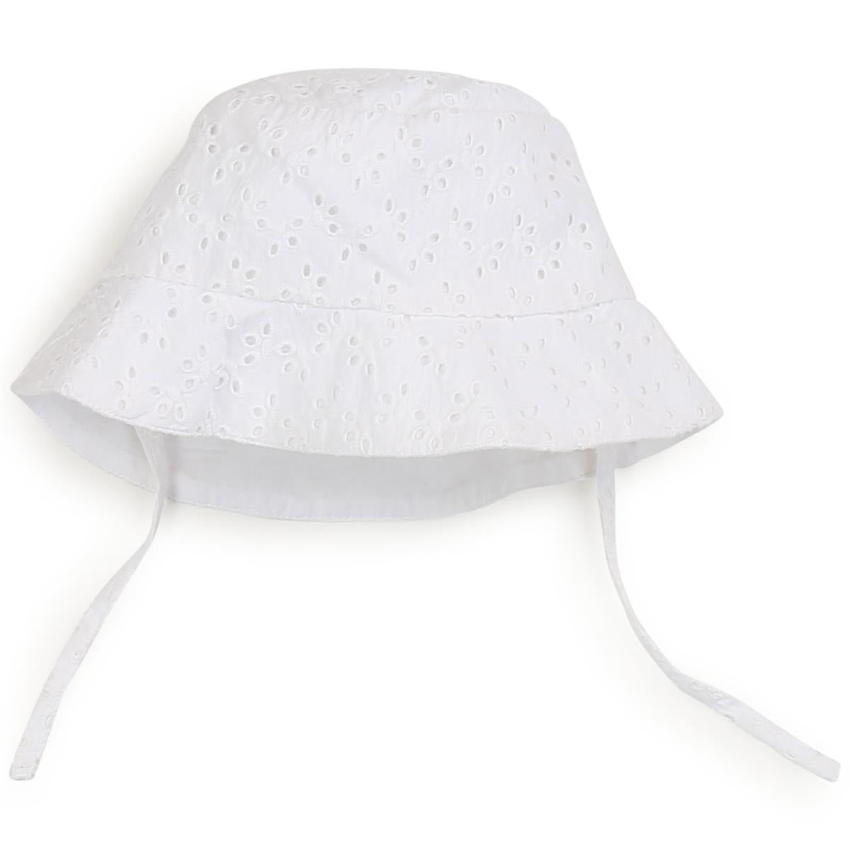 Girls White Embroidered Sun Hat