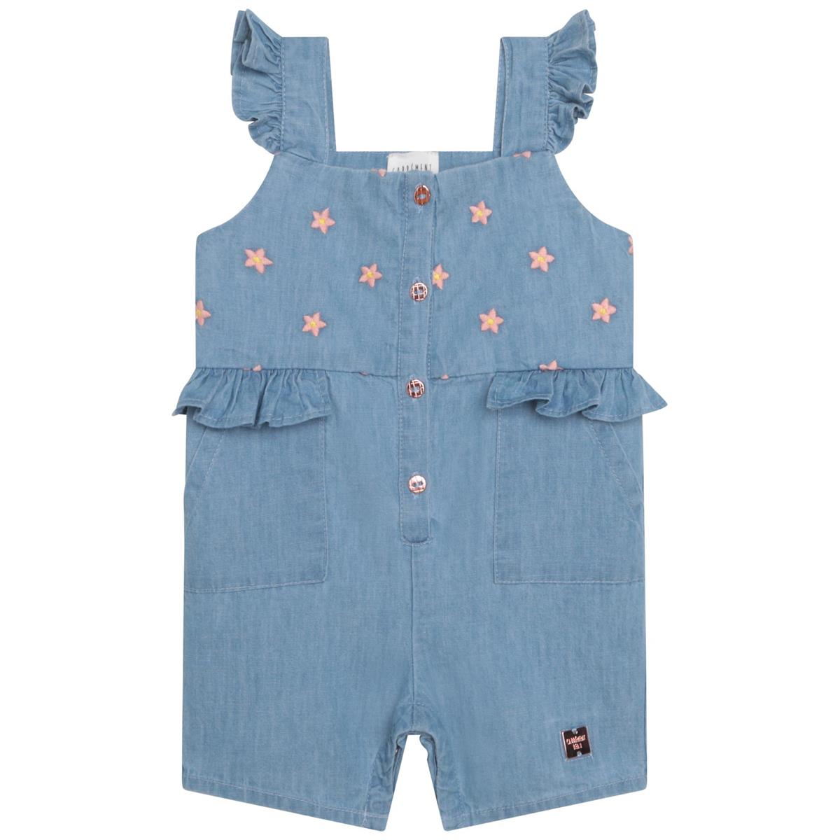 Girls Blue Embroidered Babysuit