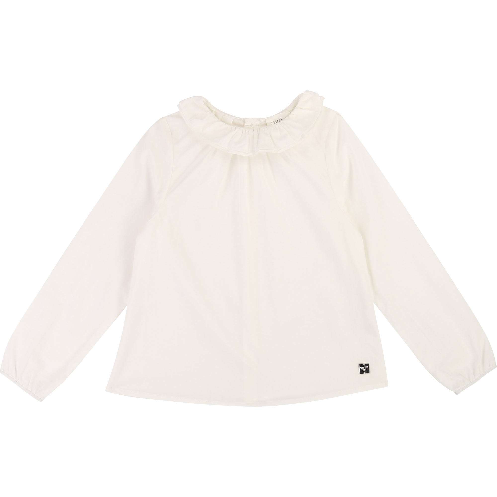 Girls White Ruffle Collar Cotton Blouse