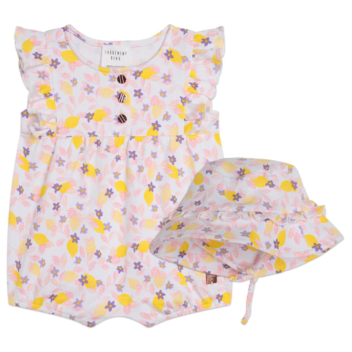 Baby Girls White Babysuit & Hat