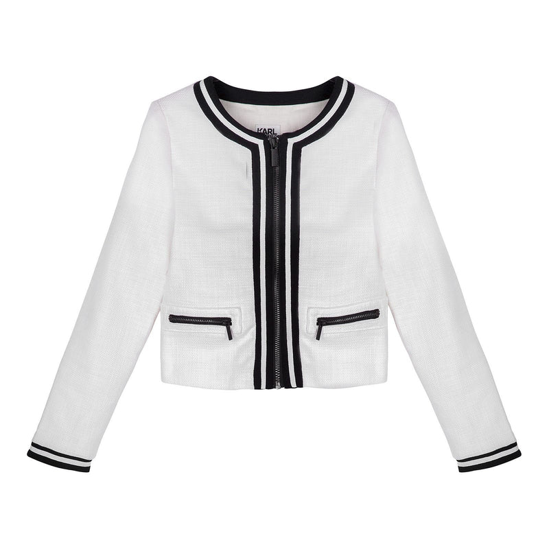 Girls White Cotton Zip-up Jacket - CÉMAROSE | Children's Fashion Store - 1
