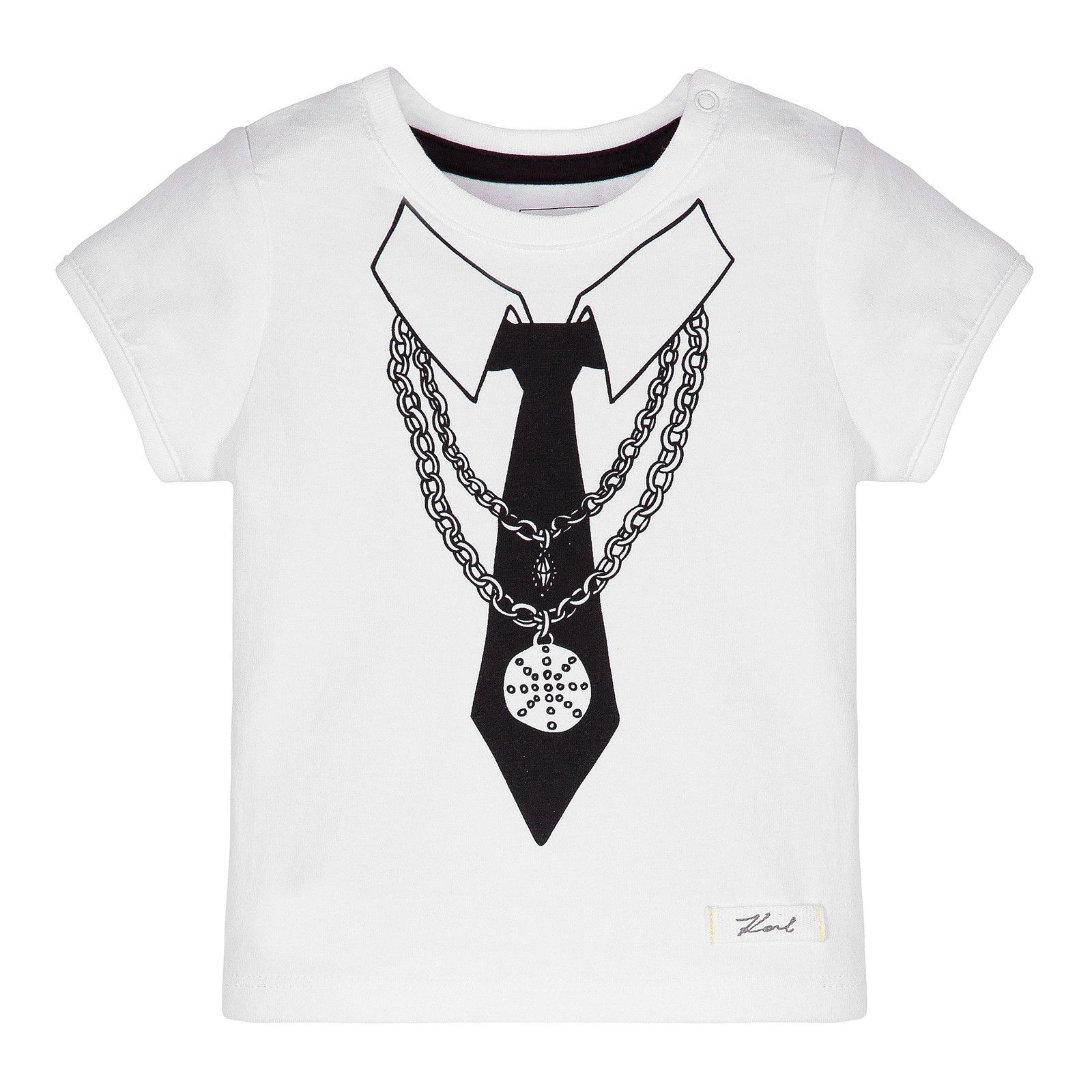 Baby White Cotton T-Shirt With Black Tie Print - CÉMAROSE | Children's Fashion Store
