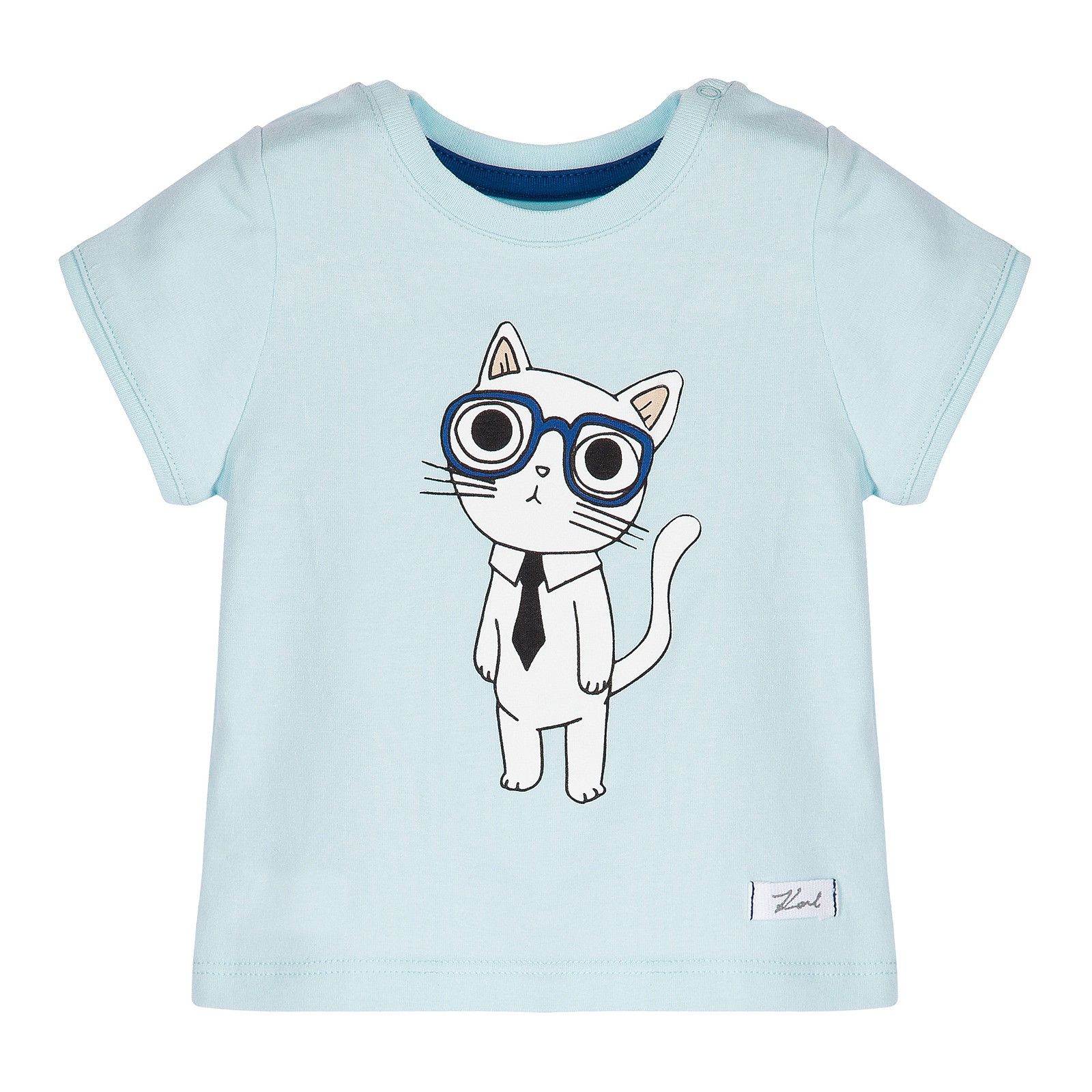 Baby Light Blue Cat Printed Cotton T-Shirt - CÉMAROSE | Children's Fashion Store