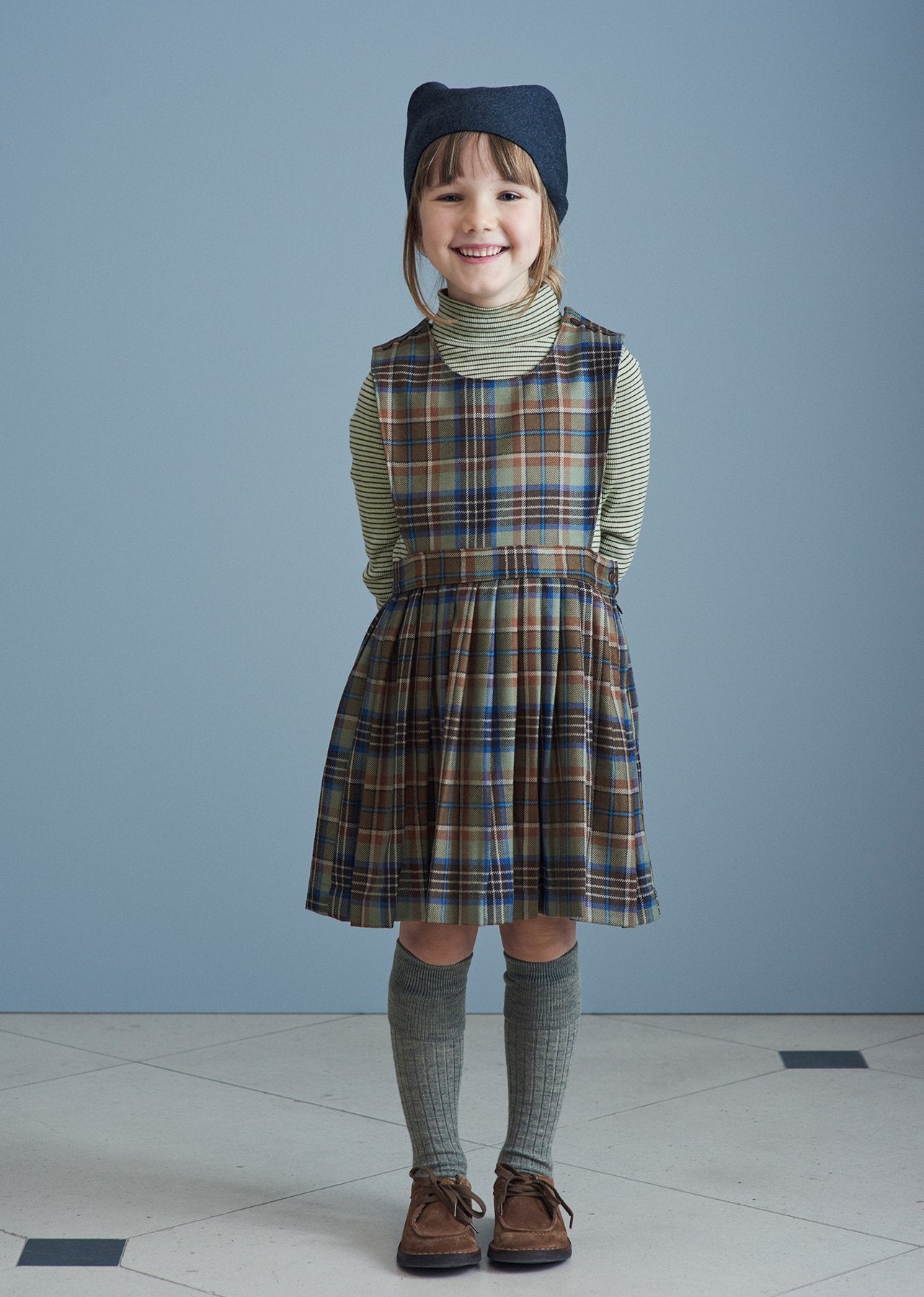 Girls Green Check Wool Dress