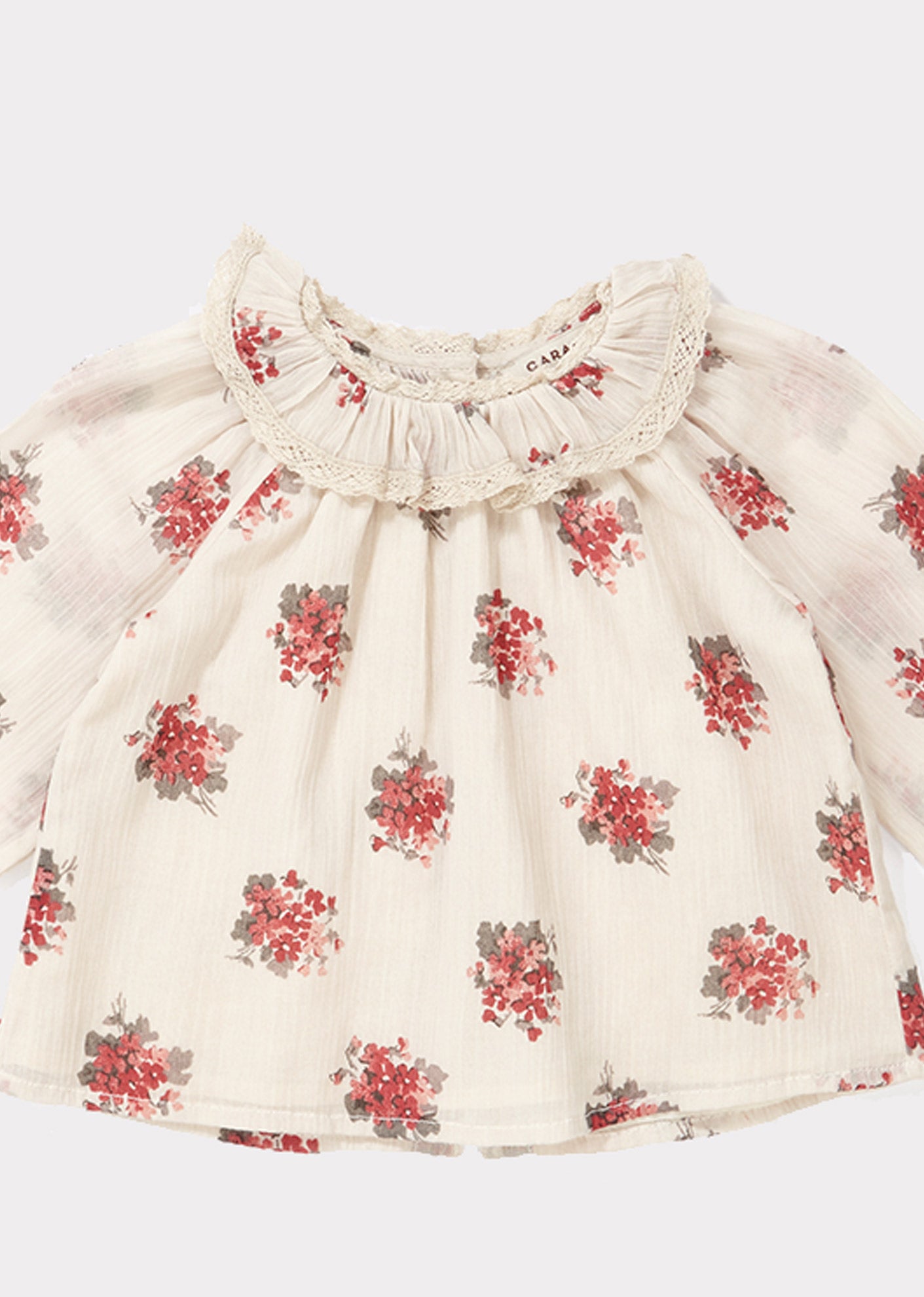 Baby Girls Cream Flower Printed Cotton Top