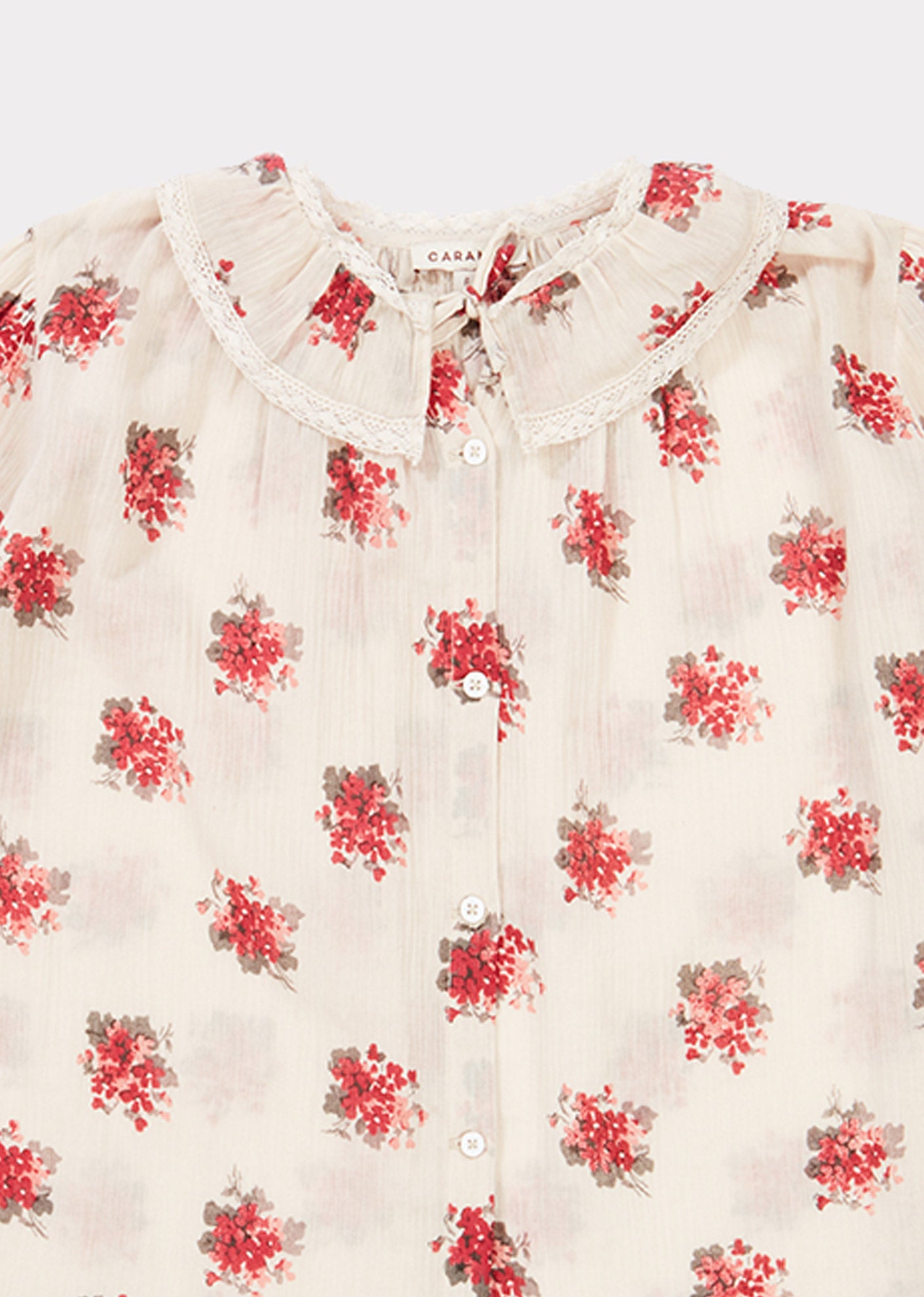 Girls Cream Flower Printed Cotton Top