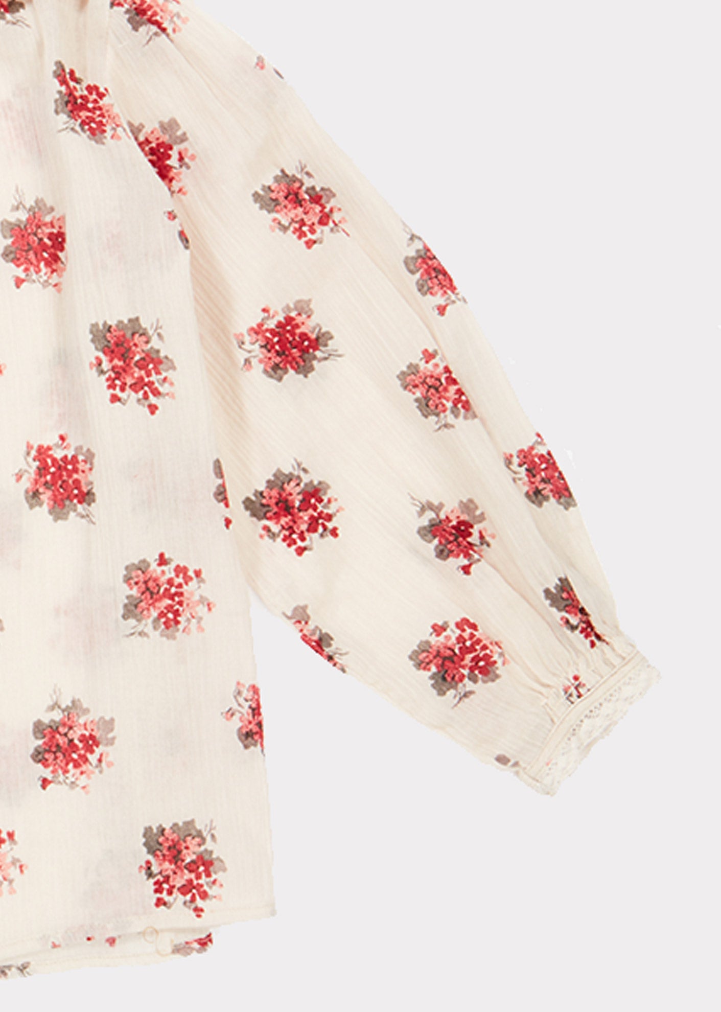 Girls Cream Flower Printed Cotton Top