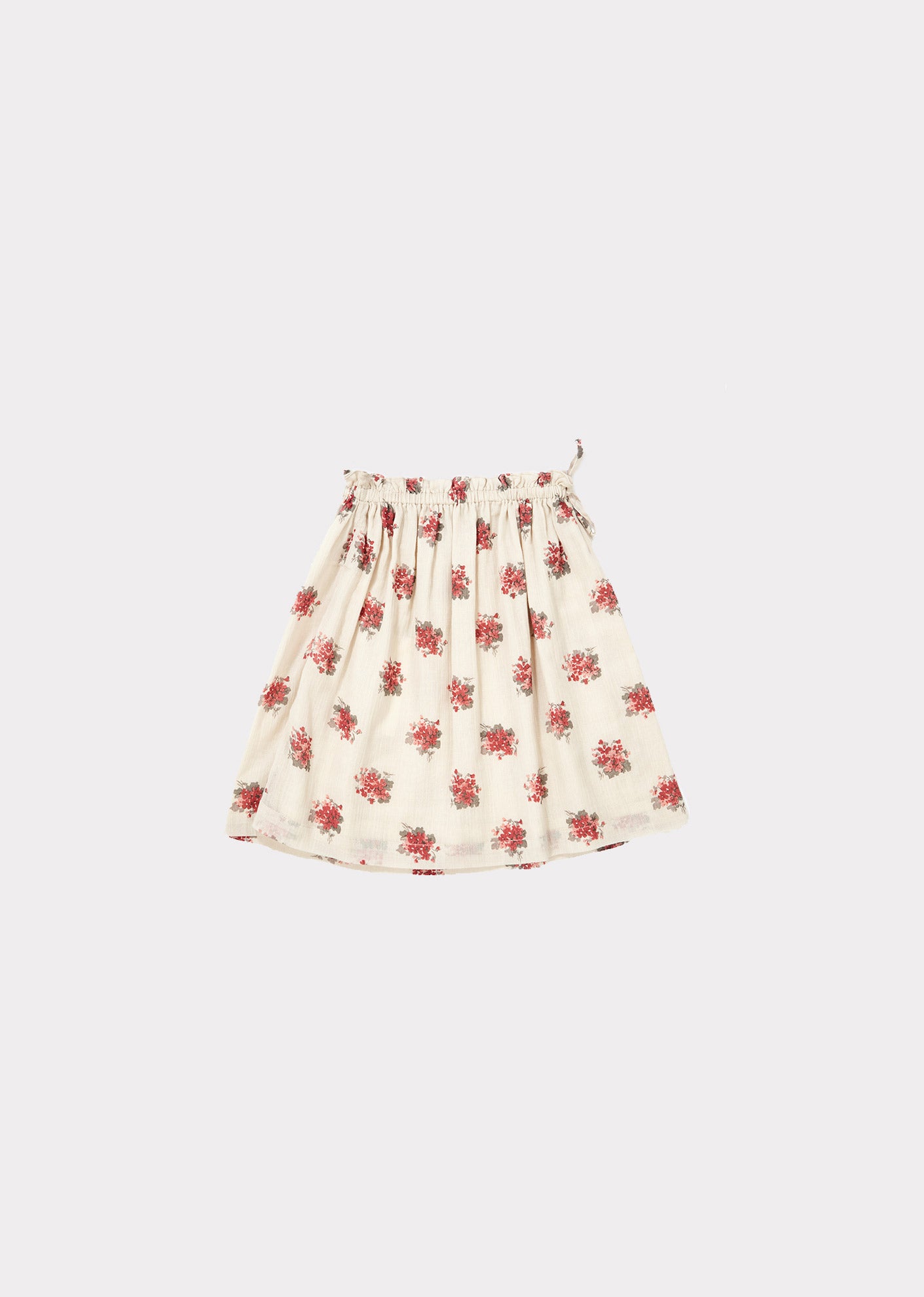 Girls Cream Flower Printed Cotton Skirt
