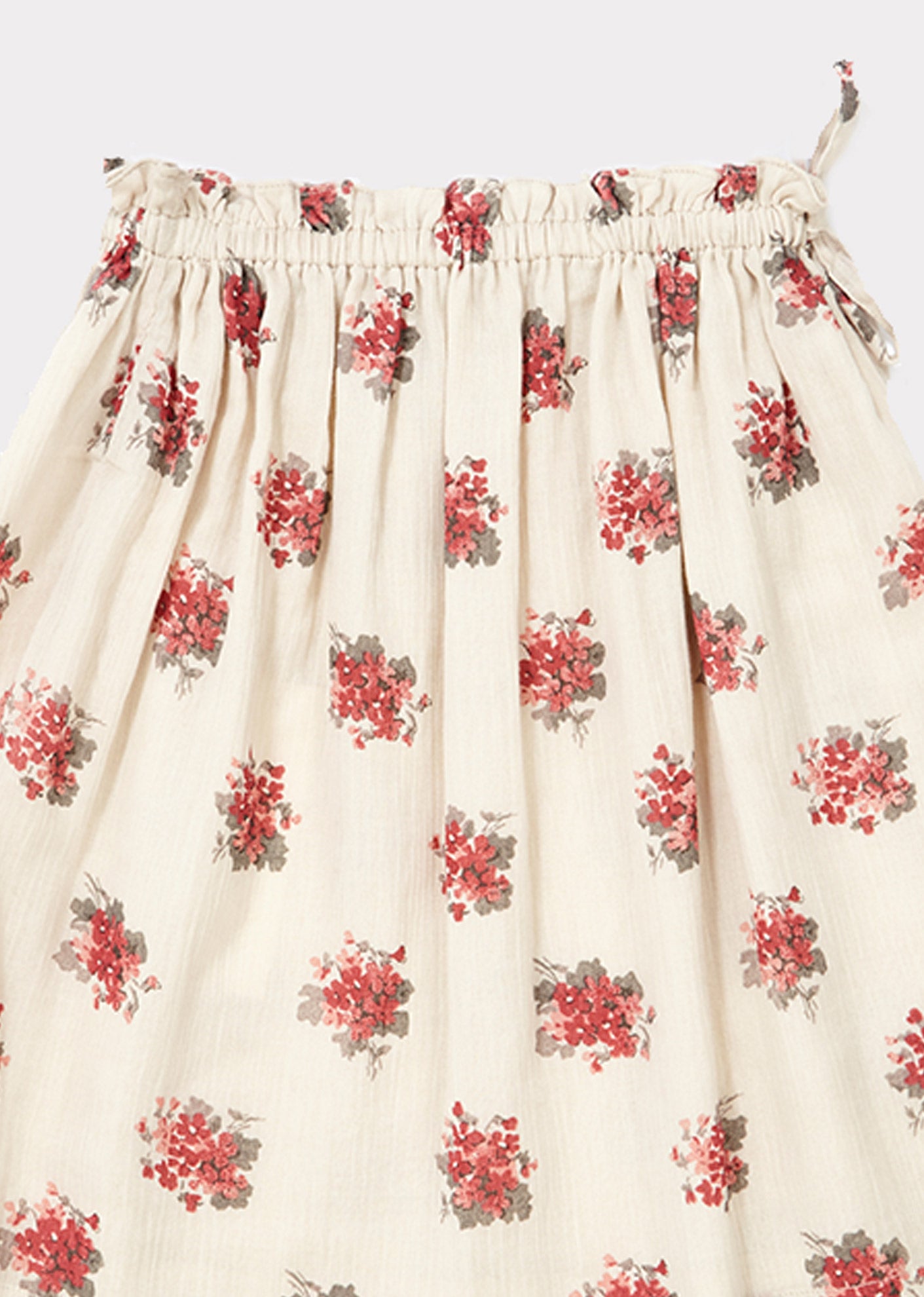 Girls Cream Flower Printed Cotton Skirt