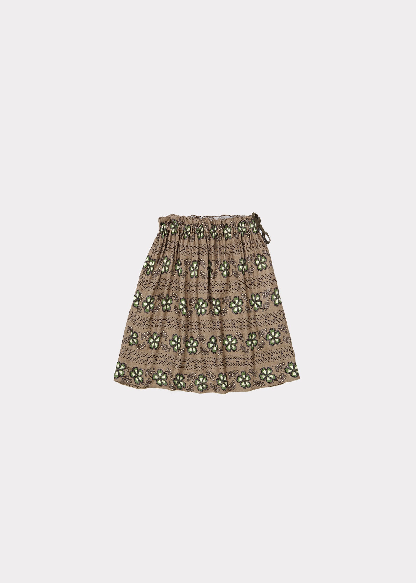 Girls Brown Flower Printed Cotton Skirt