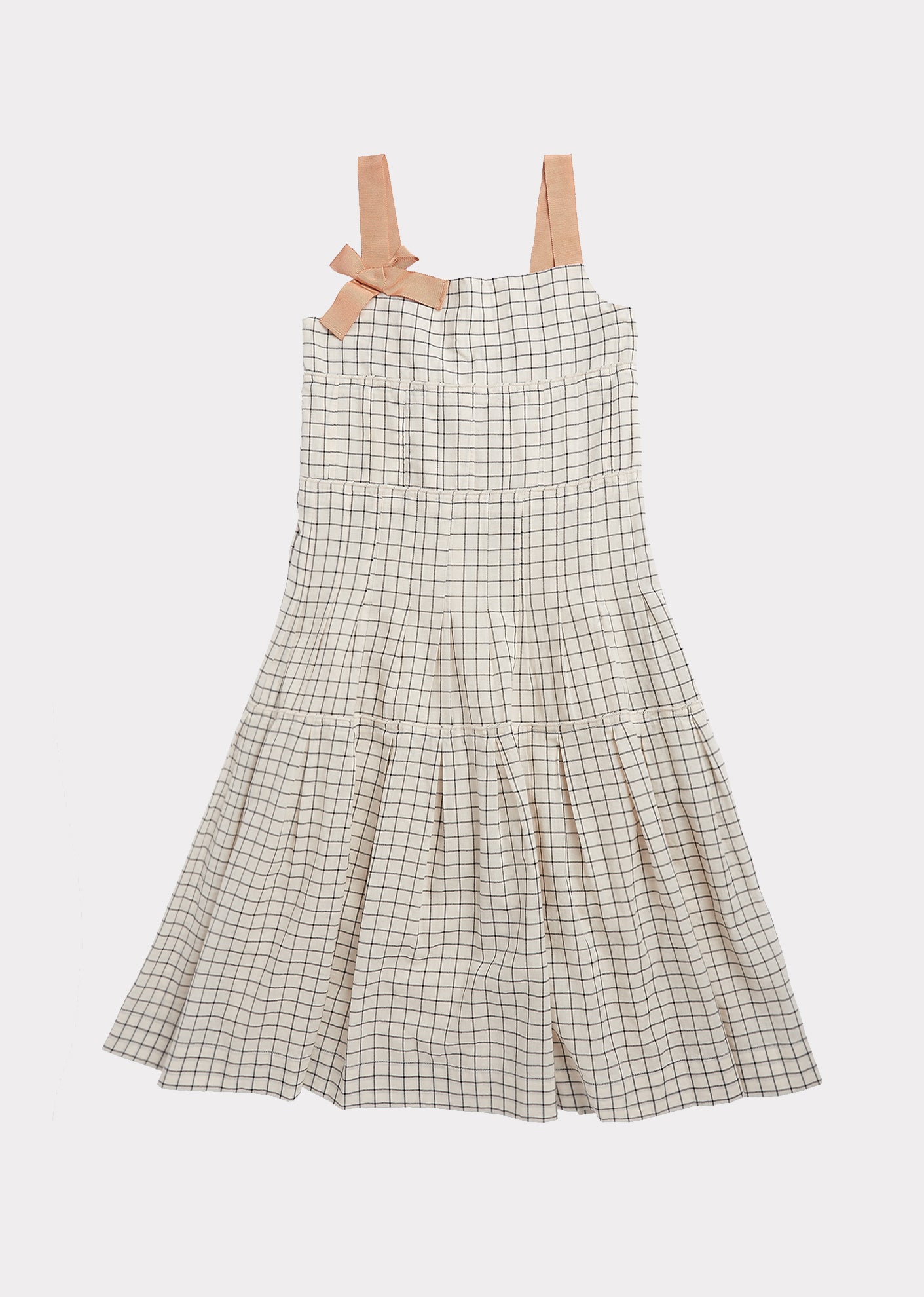 Girls Black & Cream Check Cotton Dress