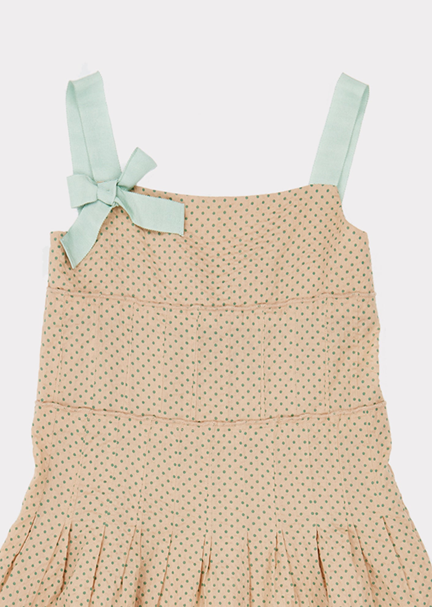 Girls Khaki & Green Polka Dots Cotton Dress