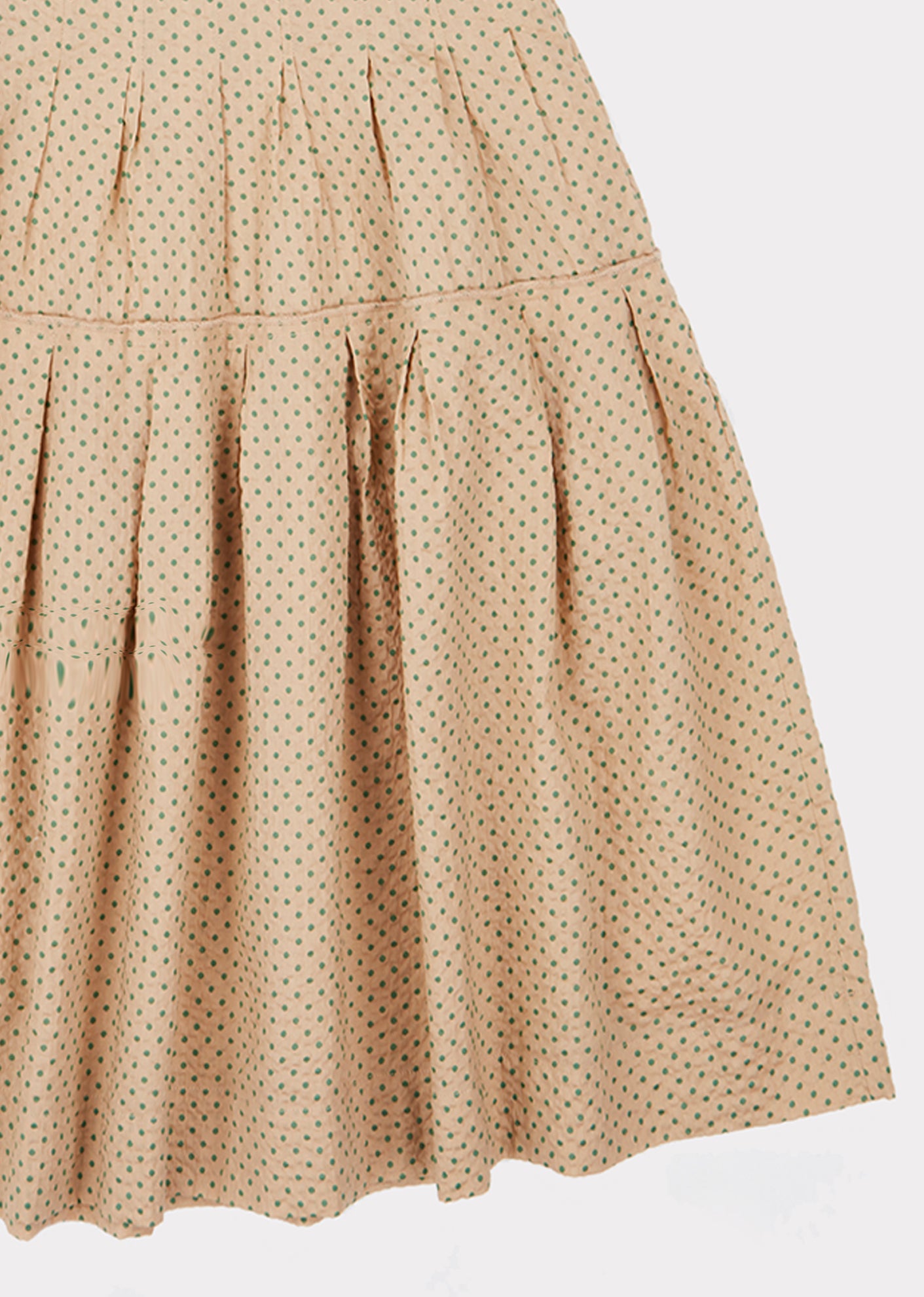 Girls Khaki & Green Polka Dots Cotton Dress