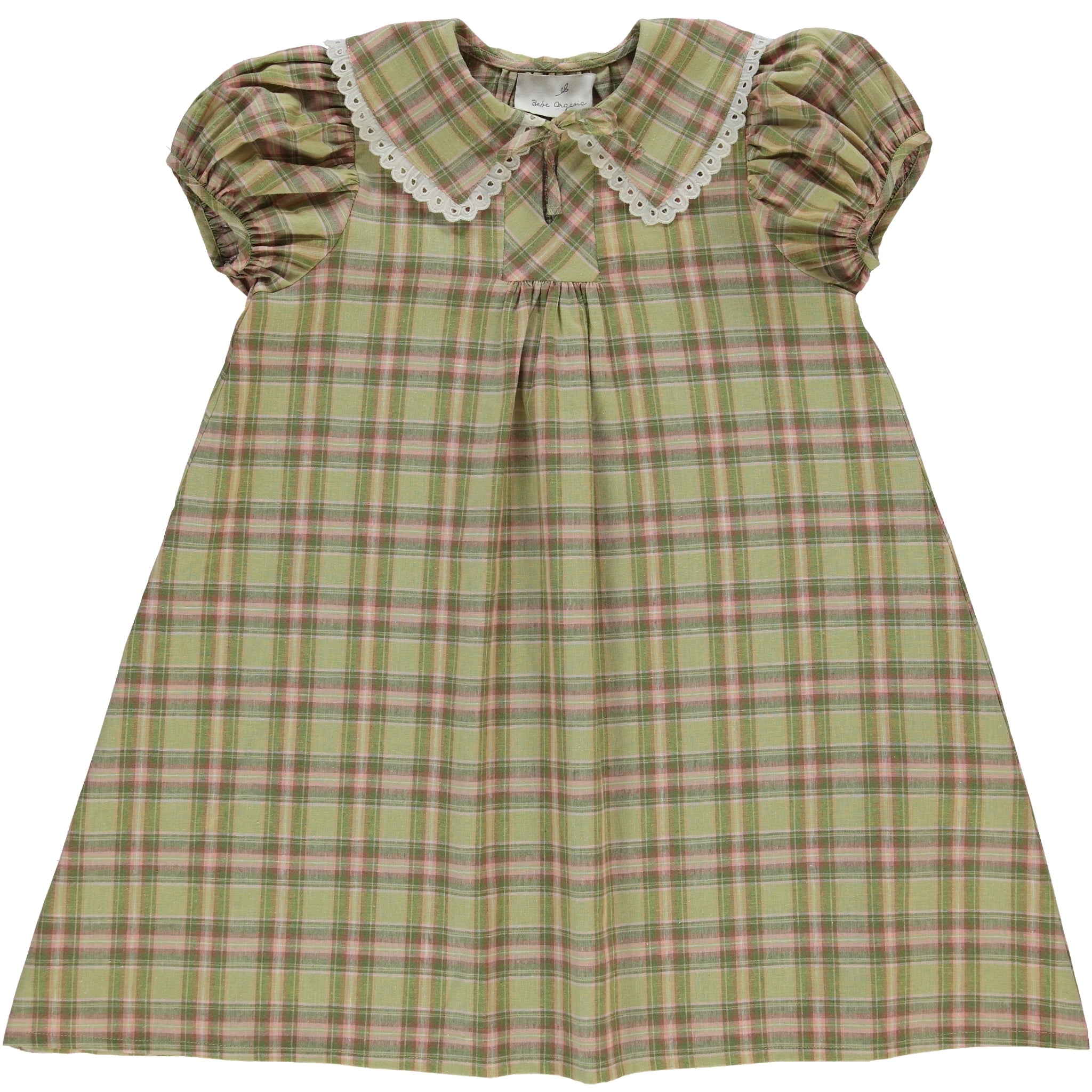 Girls Green Check Cotton Dress