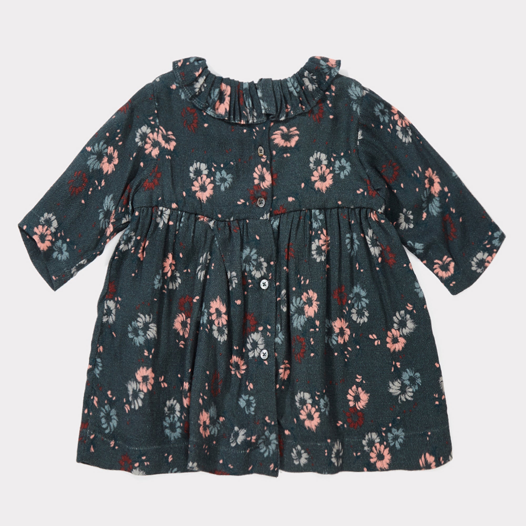 Baby Girls Dark Teal Painted Flower Dress