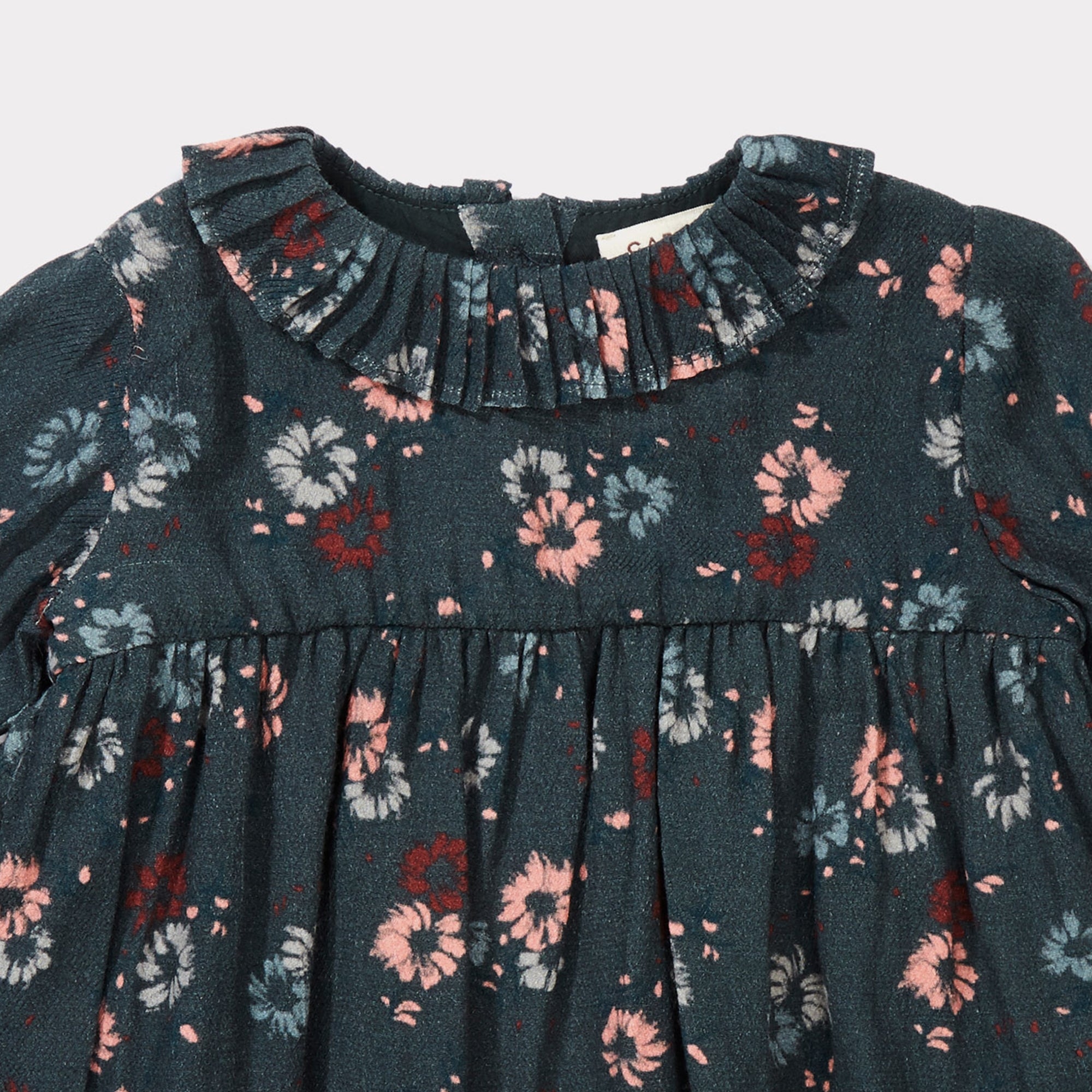 Baby Girls Dark Teal Painted Flower Dress