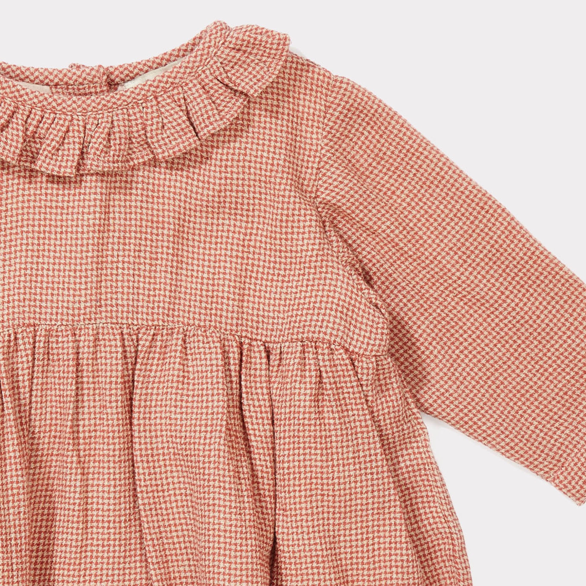 Baby Girls Peach Mirco Houndstooth Woven Dress