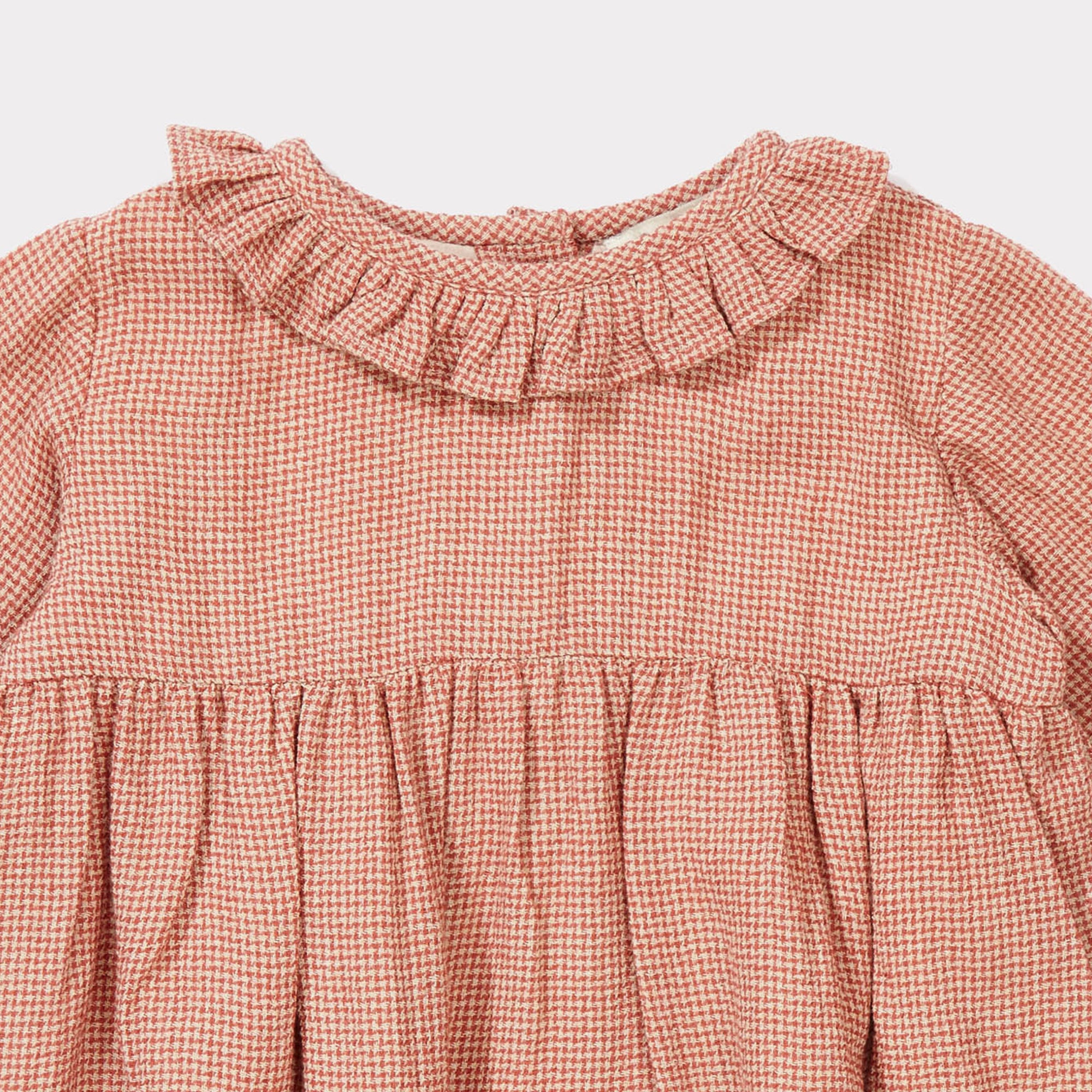 Baby Girls Peach Mirco Houndstooth Woven Dress