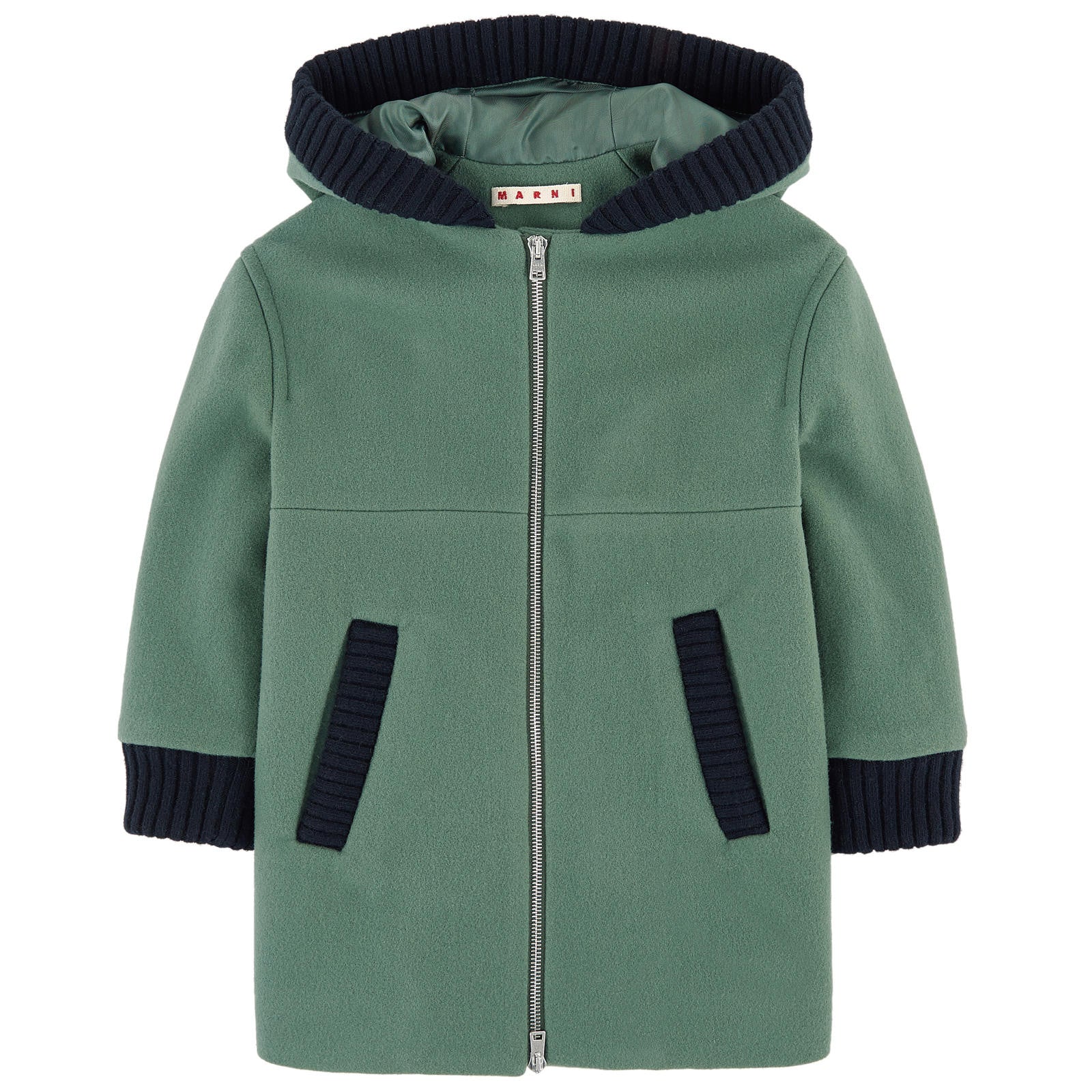 Girls Sage Green Hooded Wool Coat - CÉMAROSE | Children's Fashion Store - 1