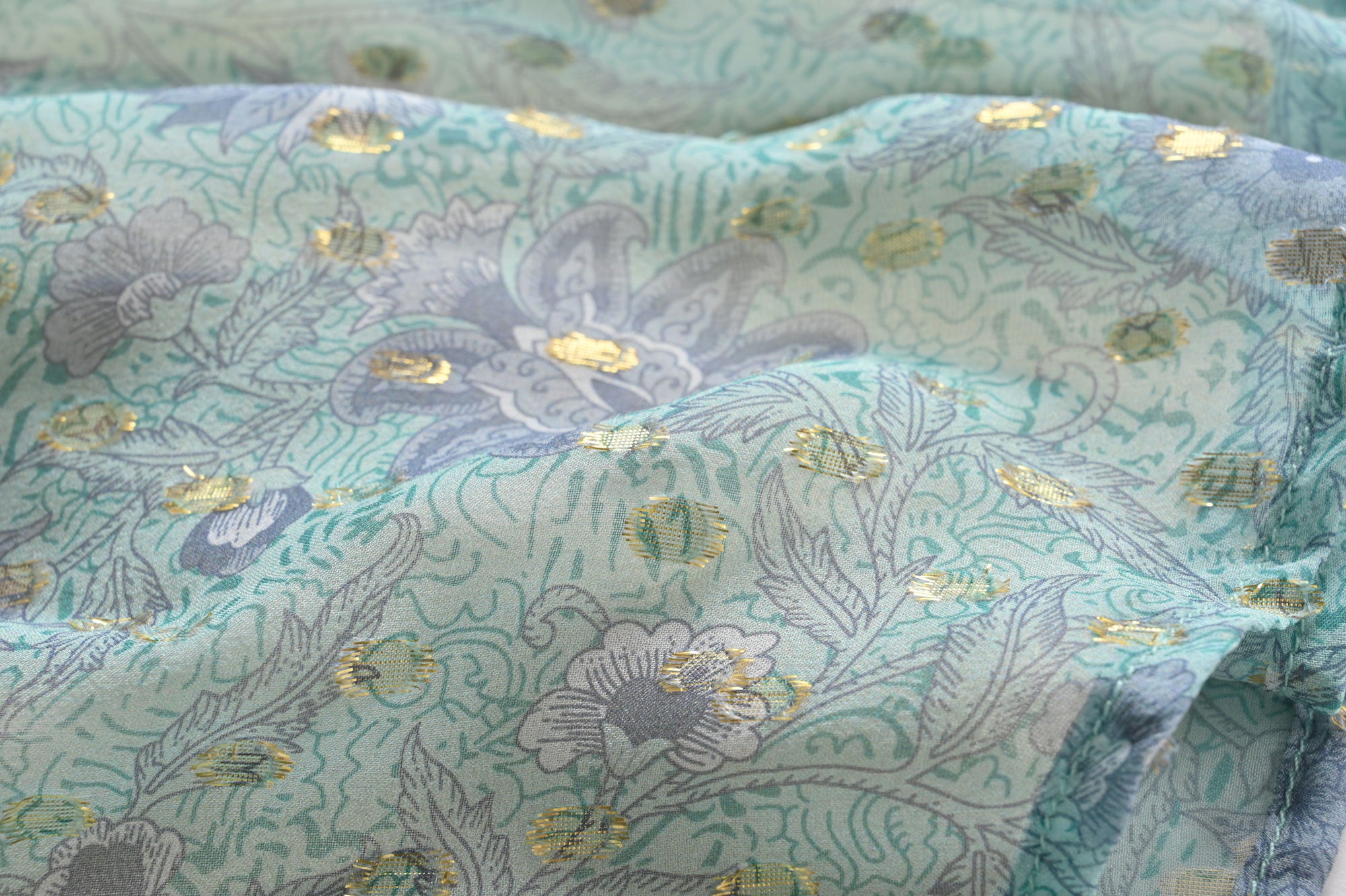 Girls Cyan Flowers Silk Dress