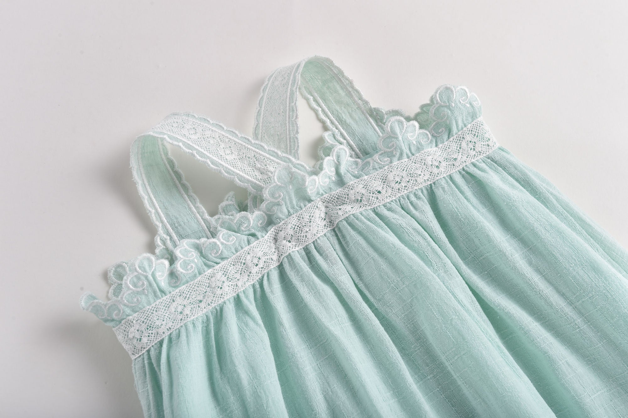 Girls Cyan Embroidered Cotton Dress