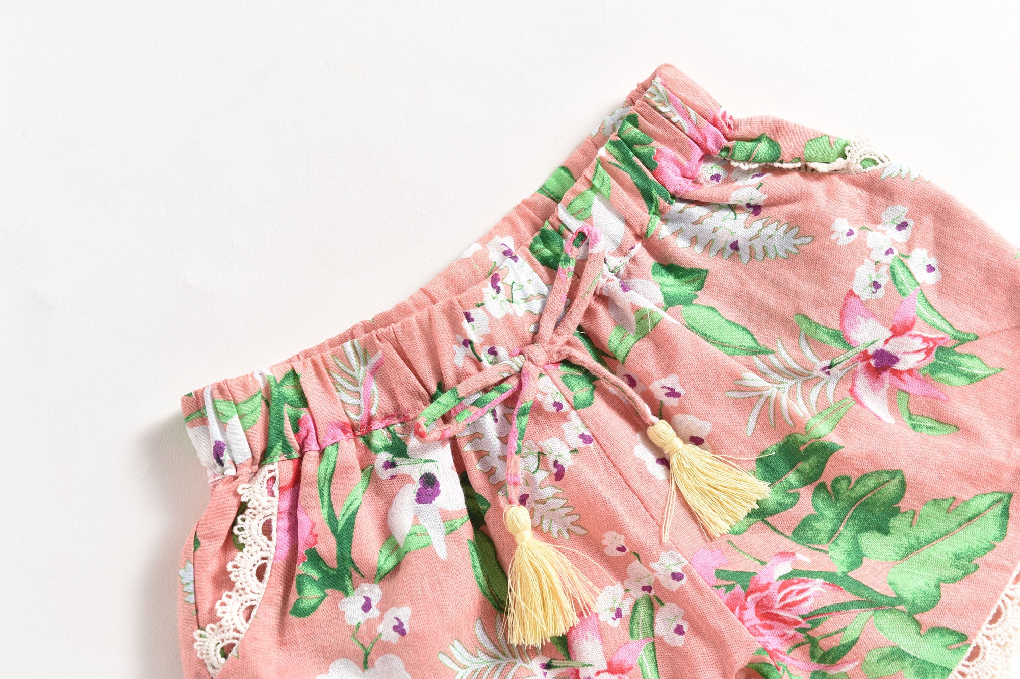 Girls Pink Flowers Cotton Shorts