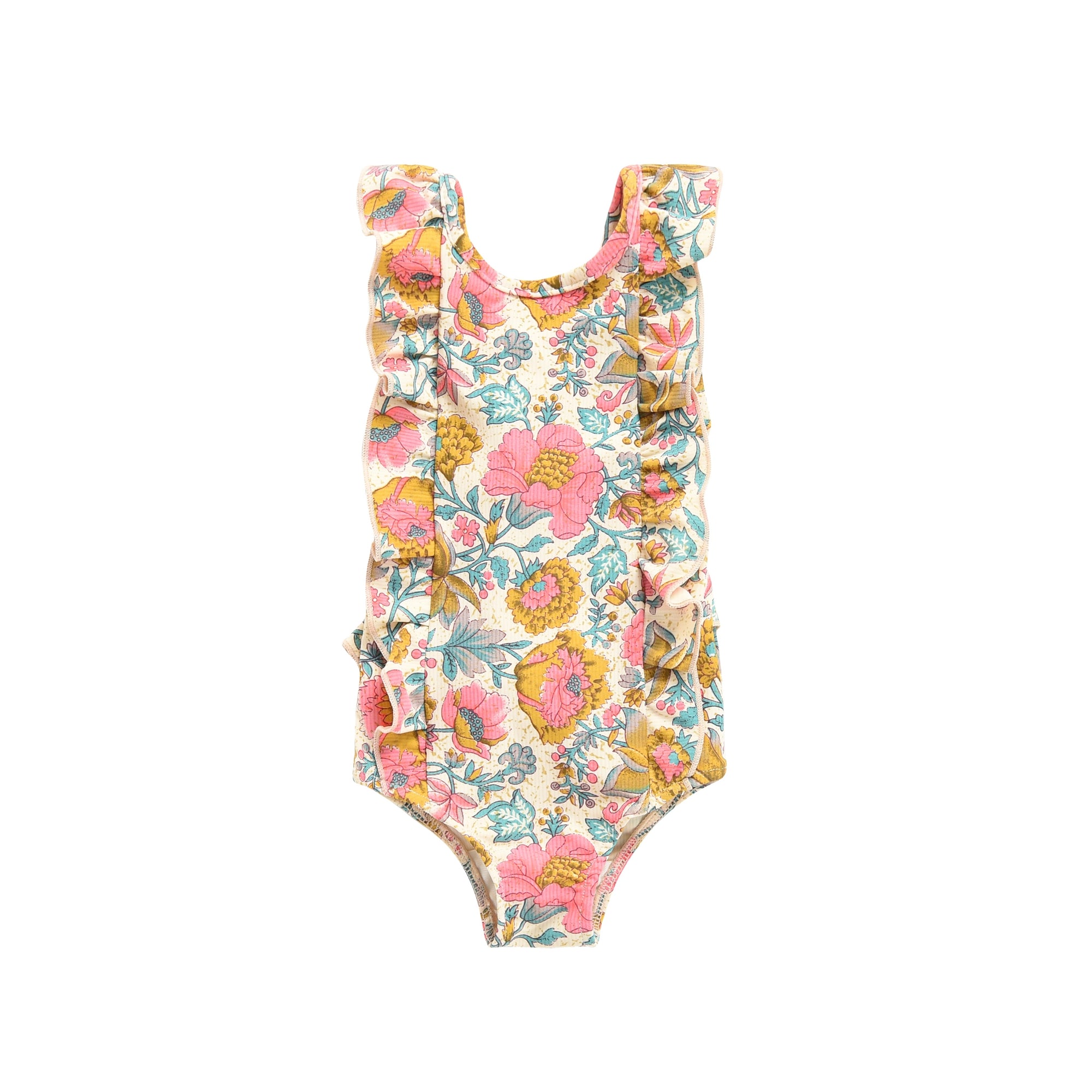 Girls Multi Flowers Bathing Suit