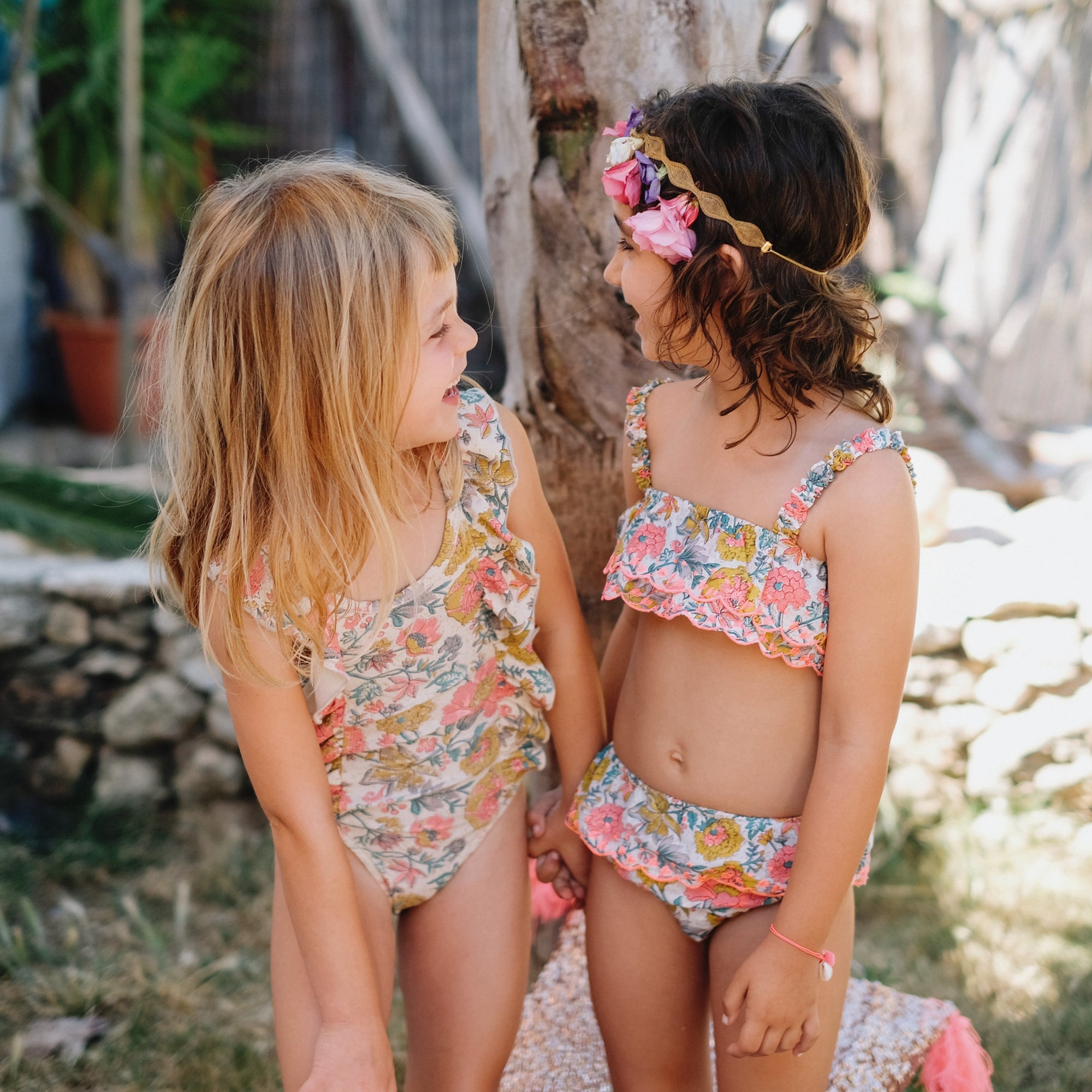 Girls Multi Flowers Bathing Suit