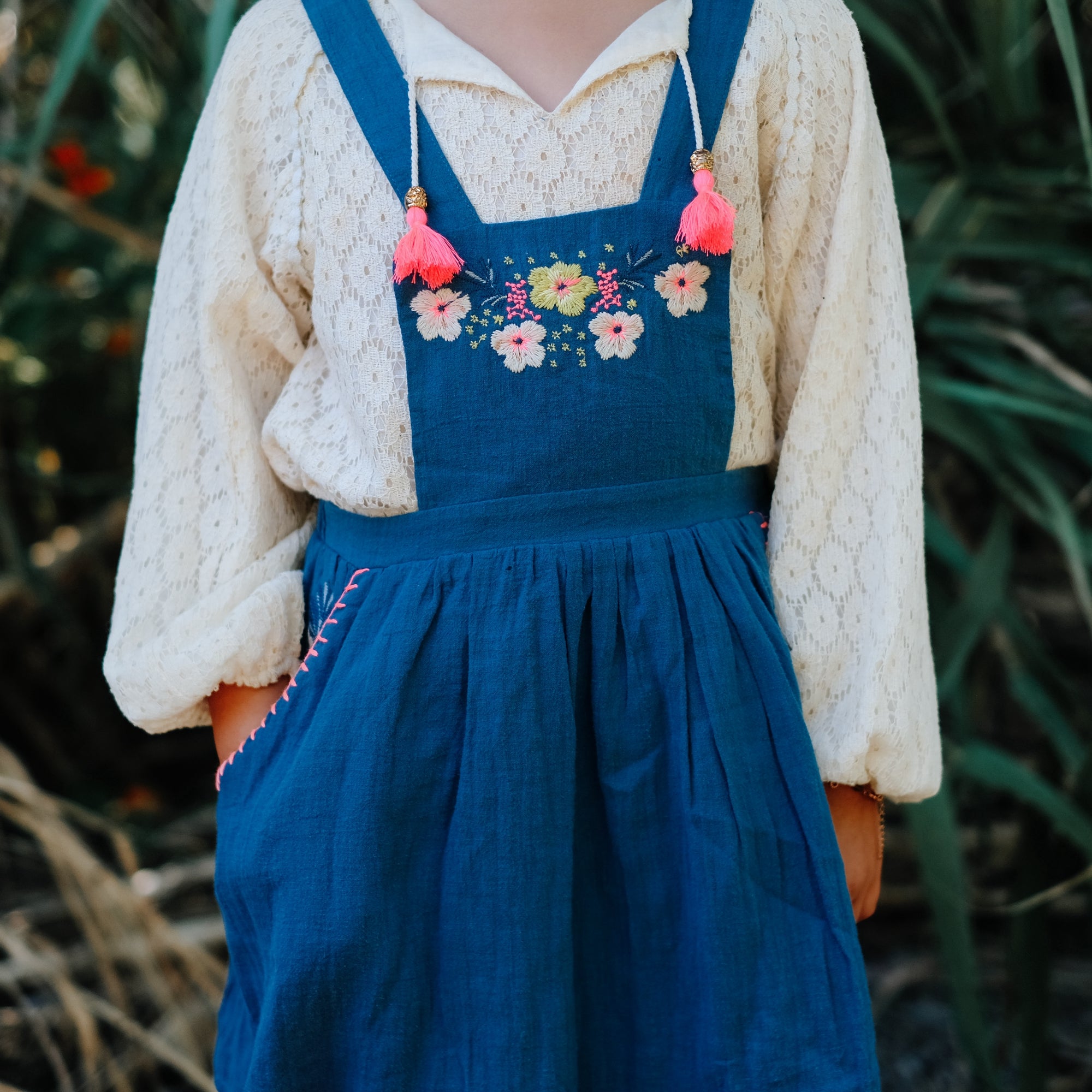 Girls Cream Flower Lace Blouse