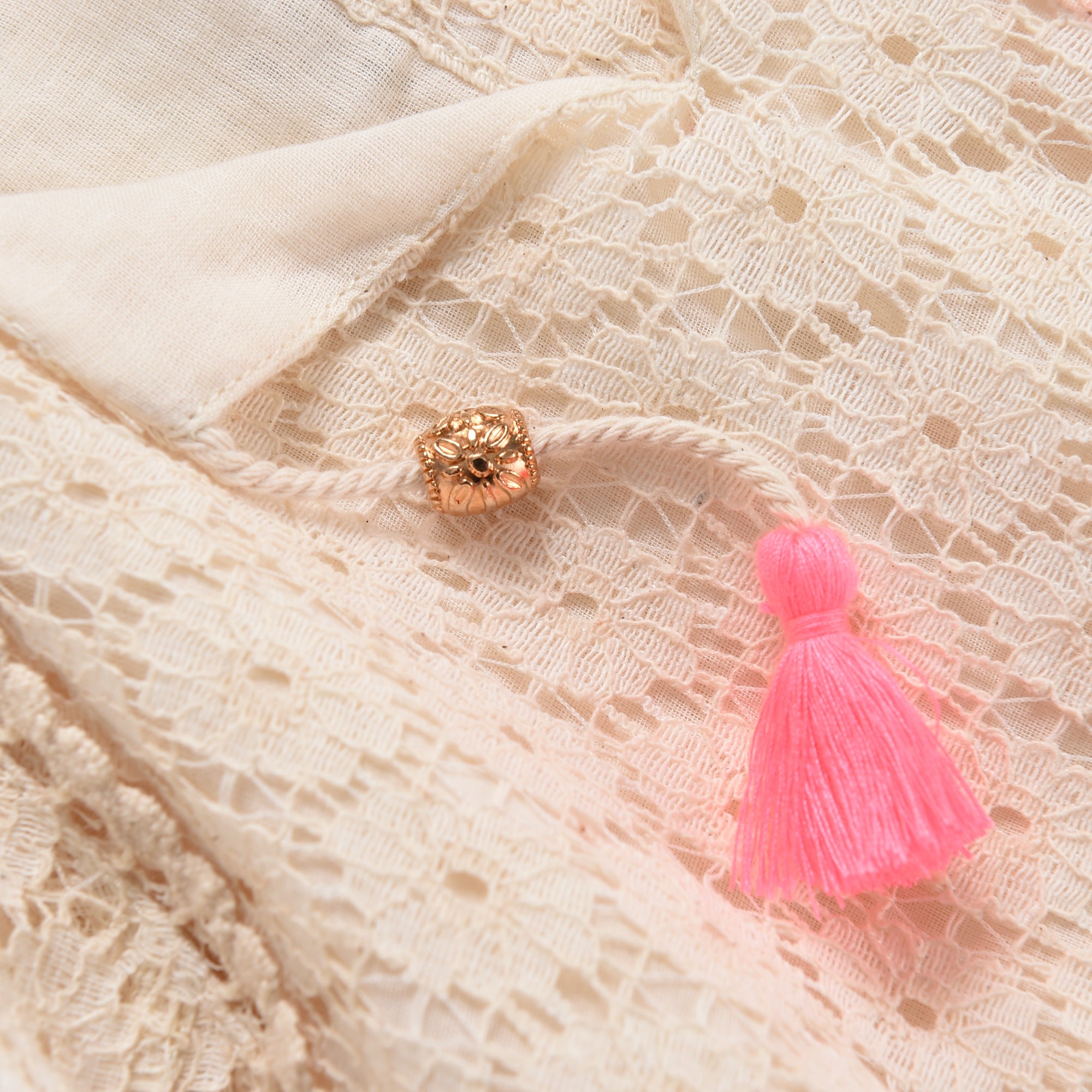 Girls Cream Flower Lace Blouse
