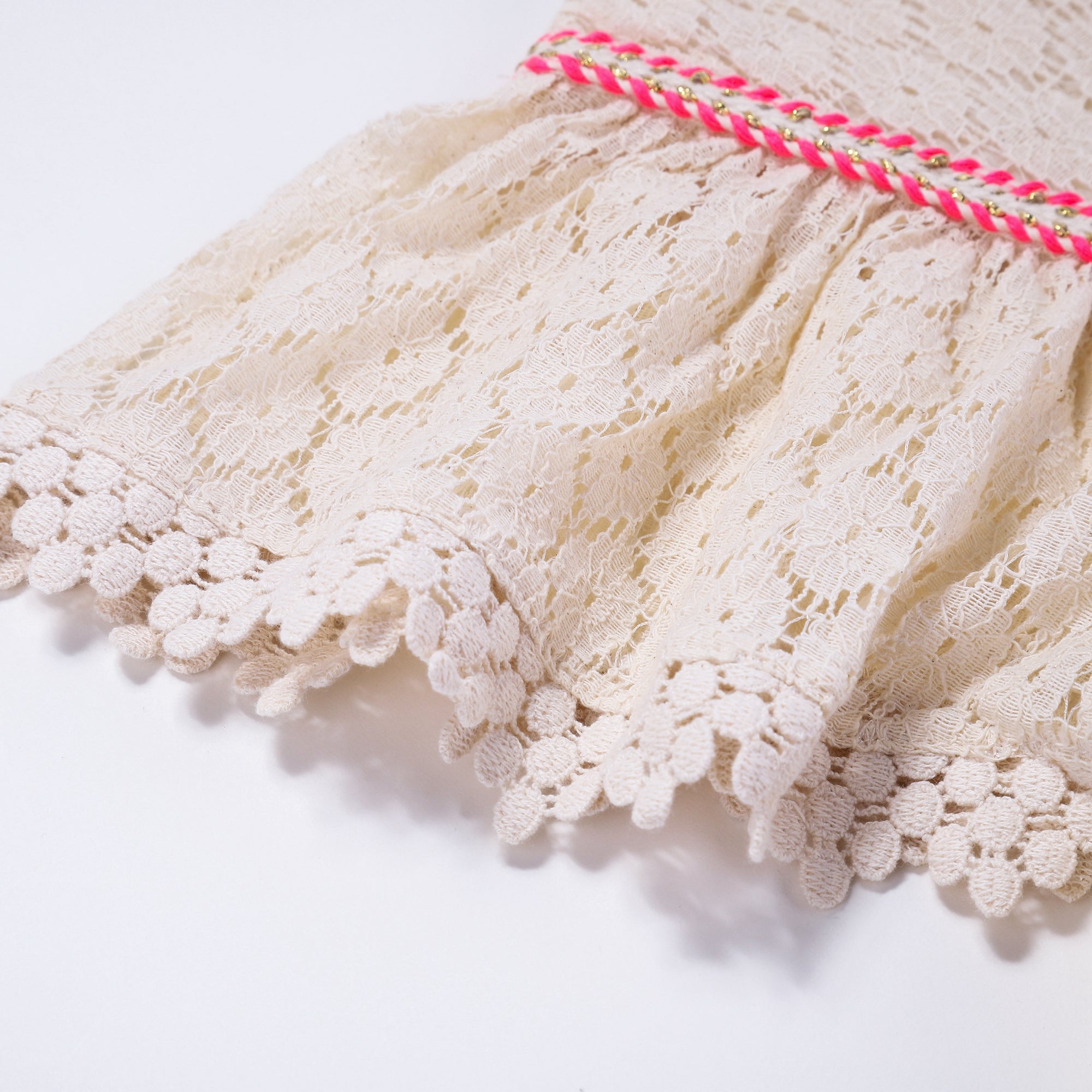 Girls Cream Flower Lace Cotton Dress