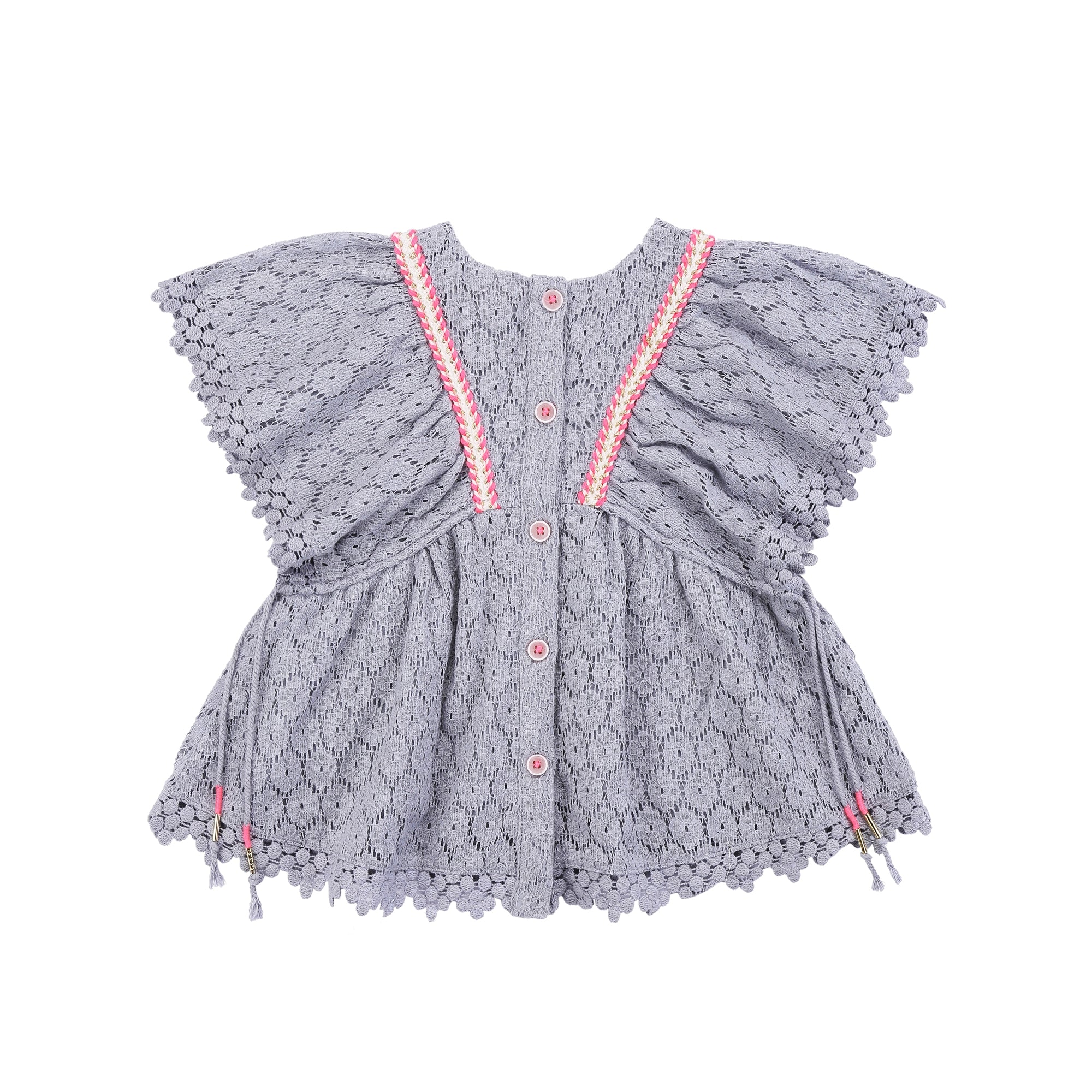 Girls Silver Cloud Flower Lace Cotton Dress