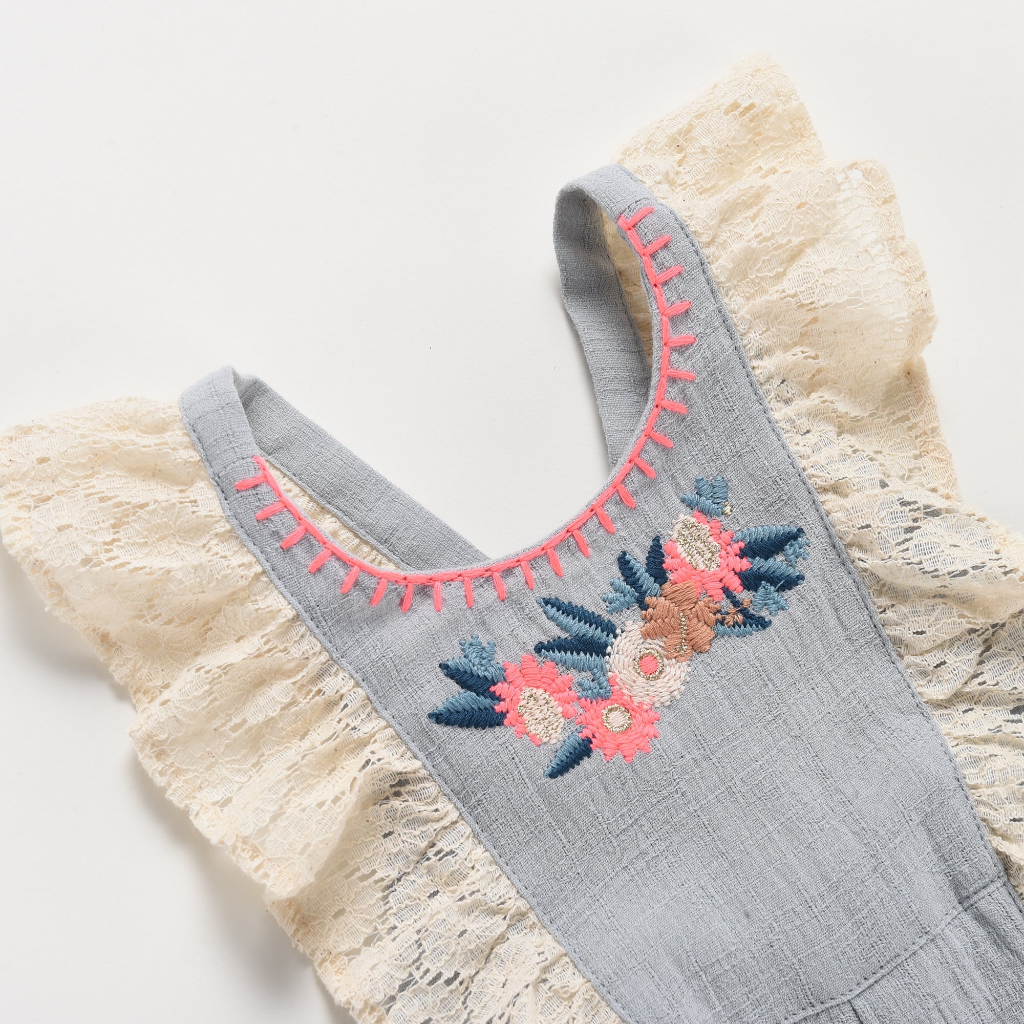 Baby Girls Silver Cloud Cotton Overalls
