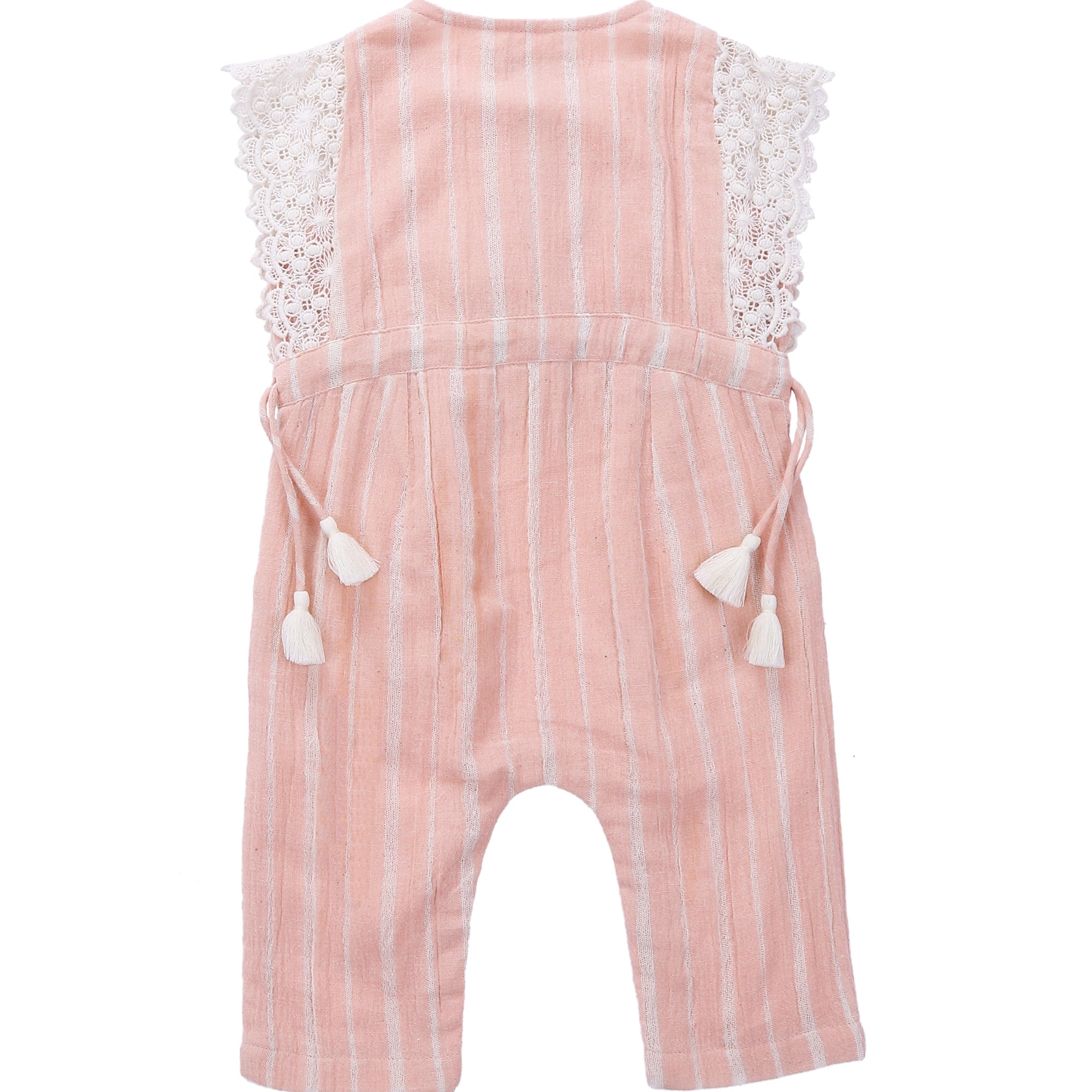 Girls Blush Stripes Cotton Overalls