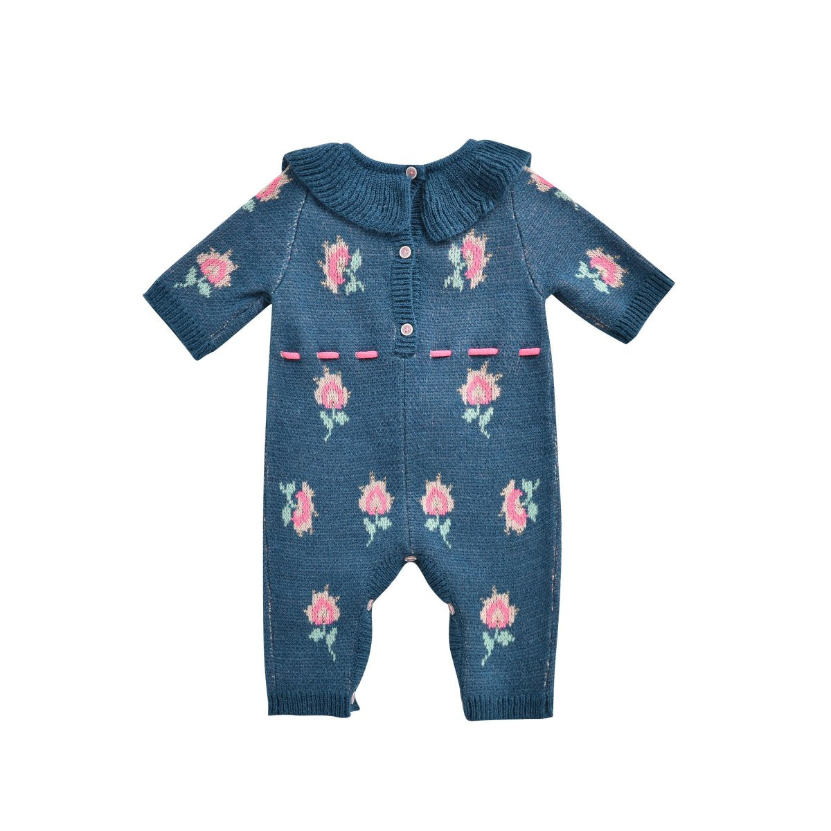 Baby Girls Lake Blue Embroidered Babysuit