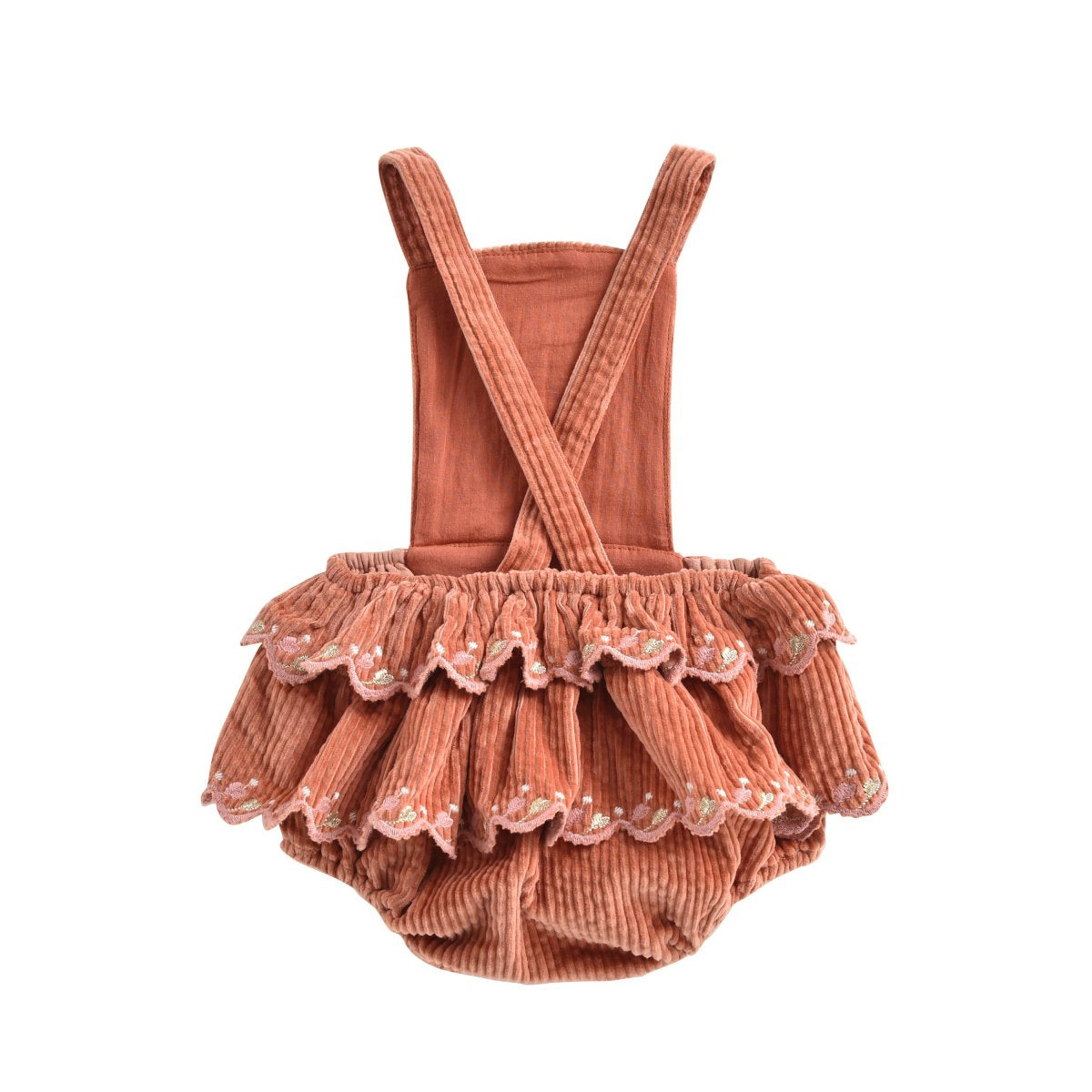 Baby Girls Terracotta Embroidered Cotton Rompers