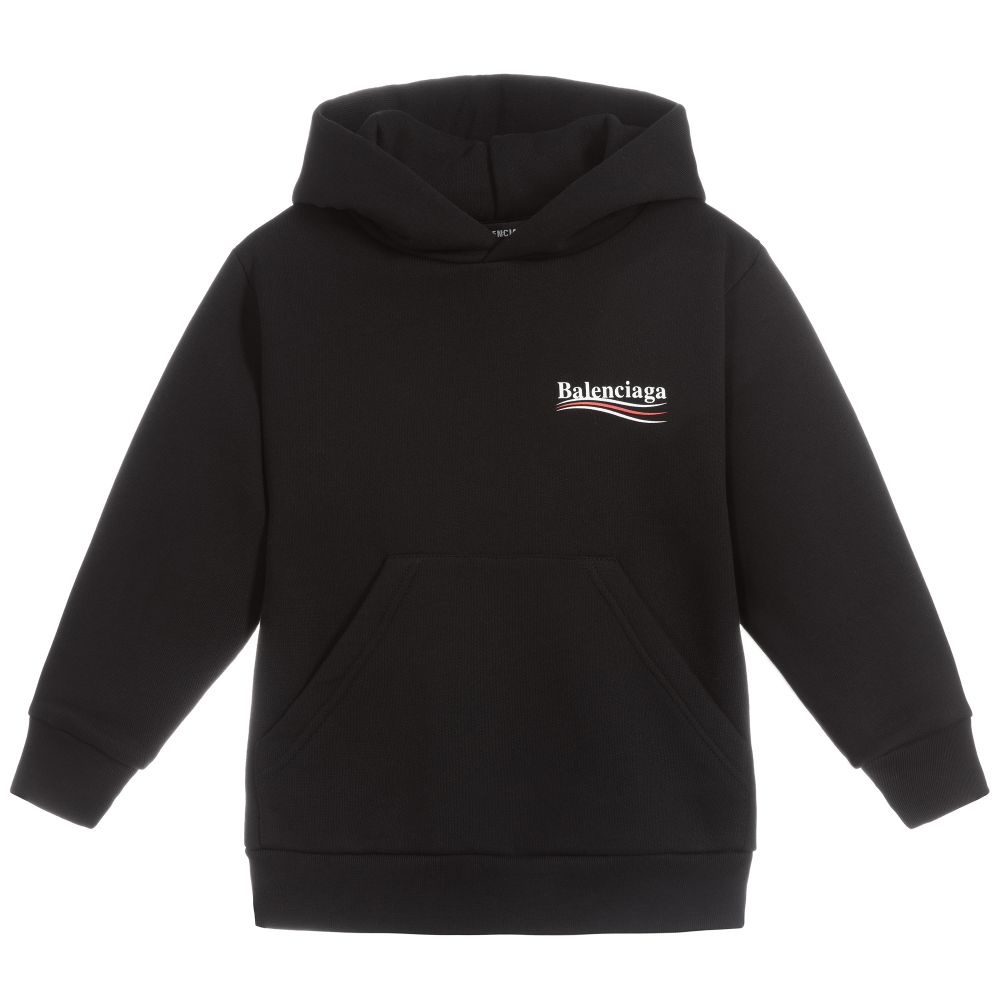 Boys & Girls Black Logo Cotton Hoodie