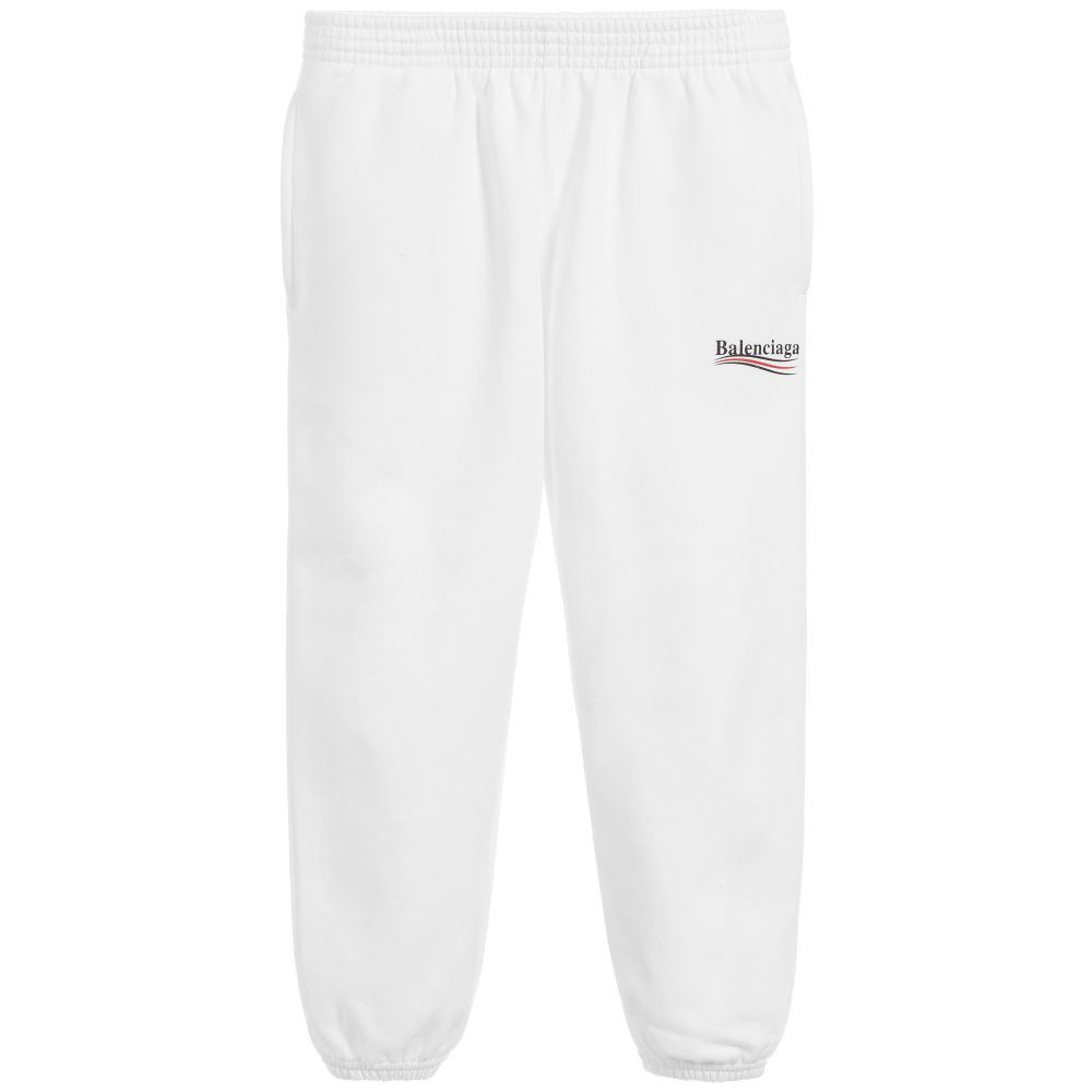 Boys & Girls White Logo Cotton Jogging Pants