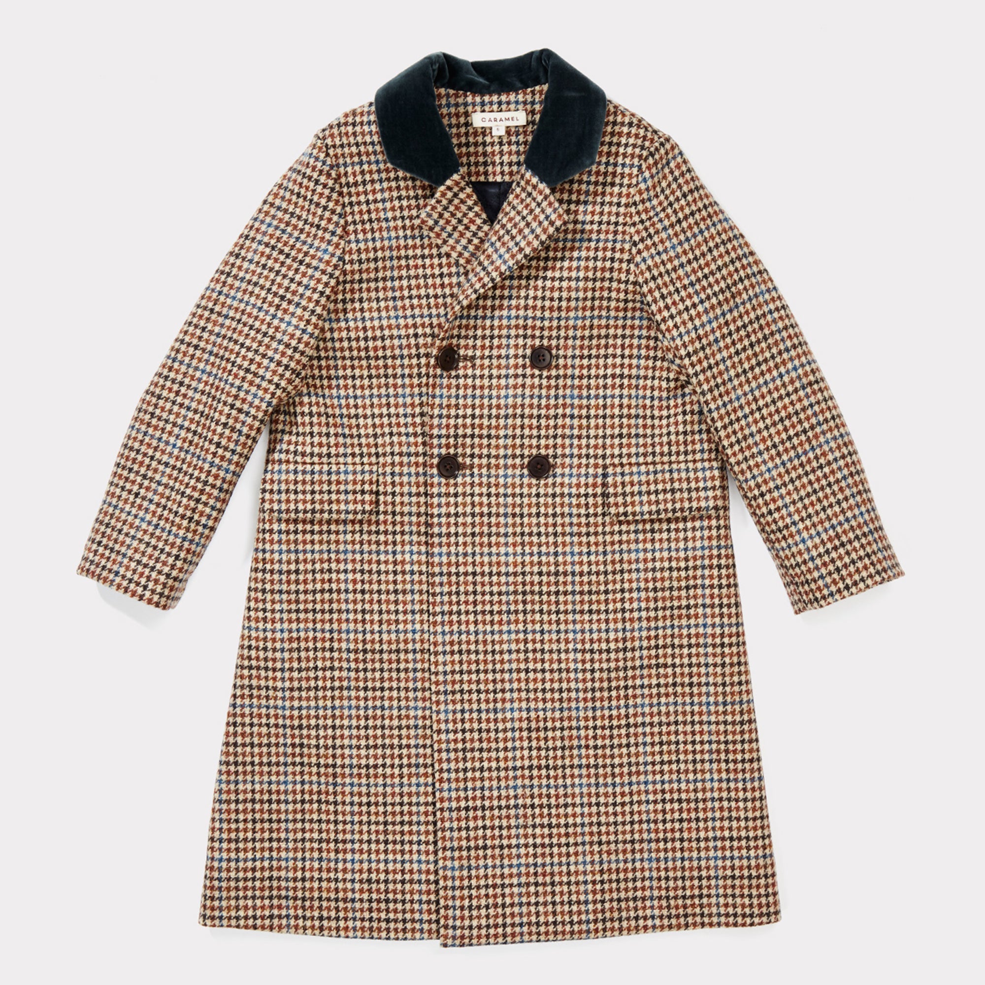 Boys & Girls Beige Wool Check Wool Coat