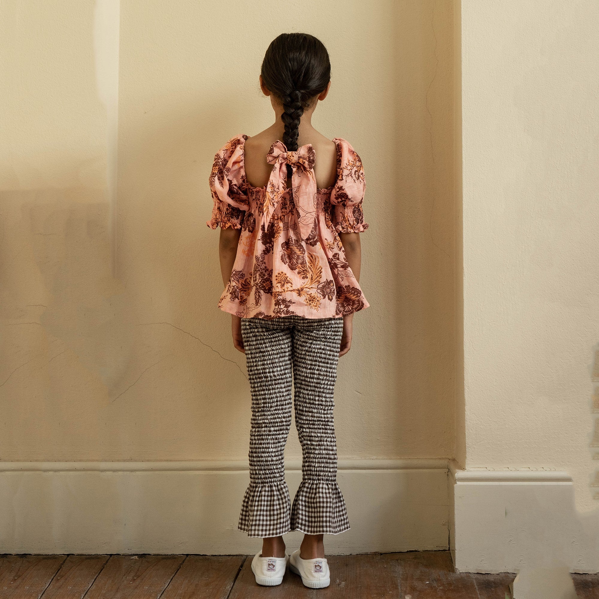 Girls Black Check Leggings