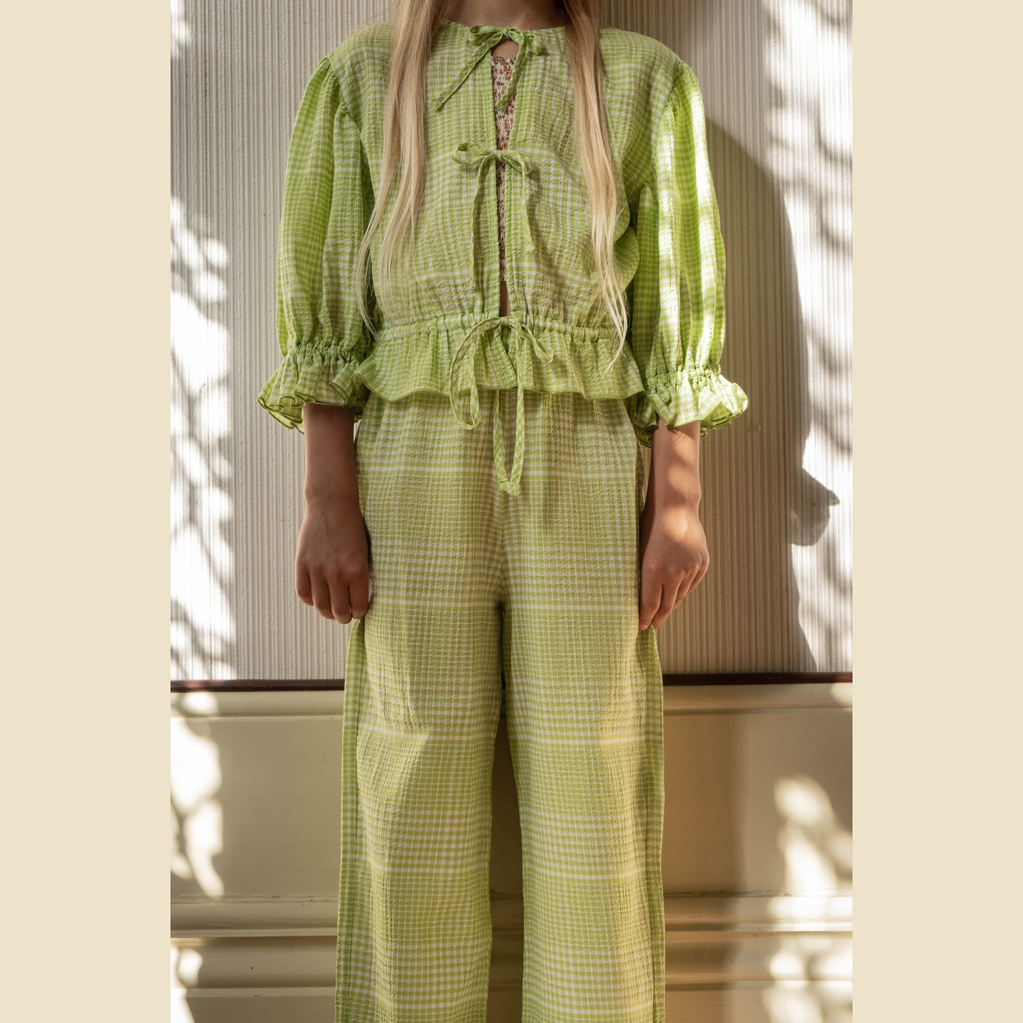 Girls Green Check Cotton Top