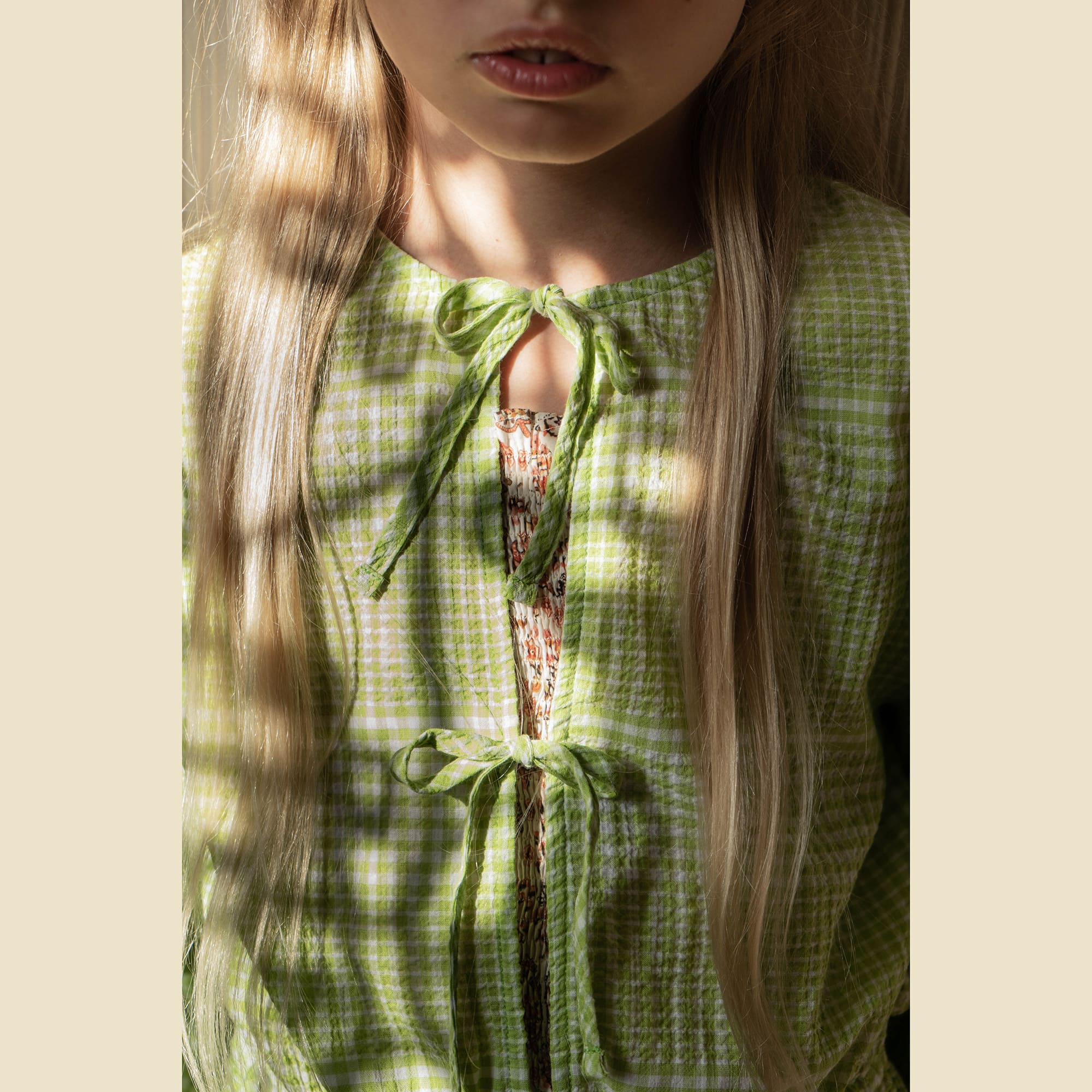 Girls Green Check Cotton Top