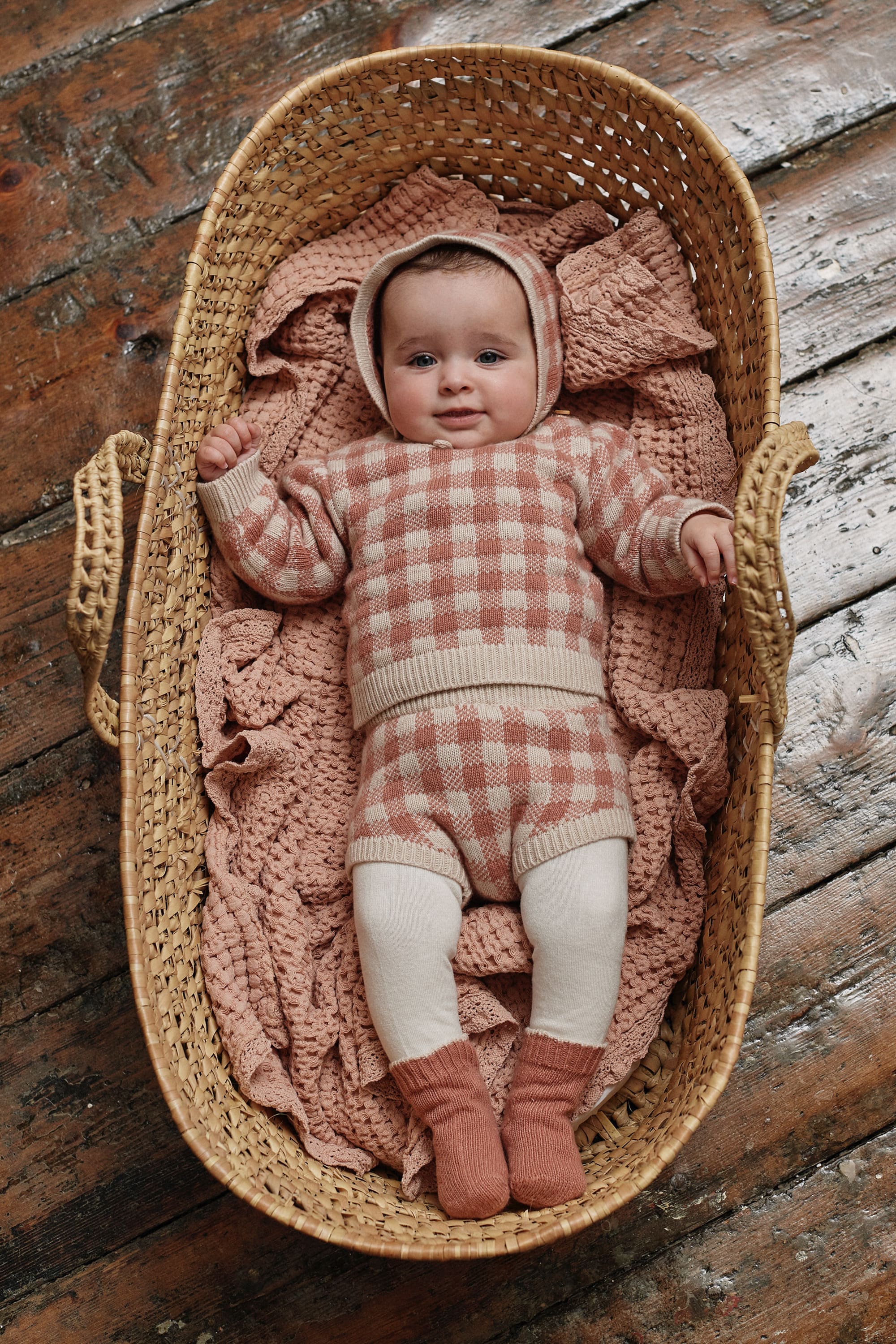 Baby Girls Pink Check Wool Bloomers