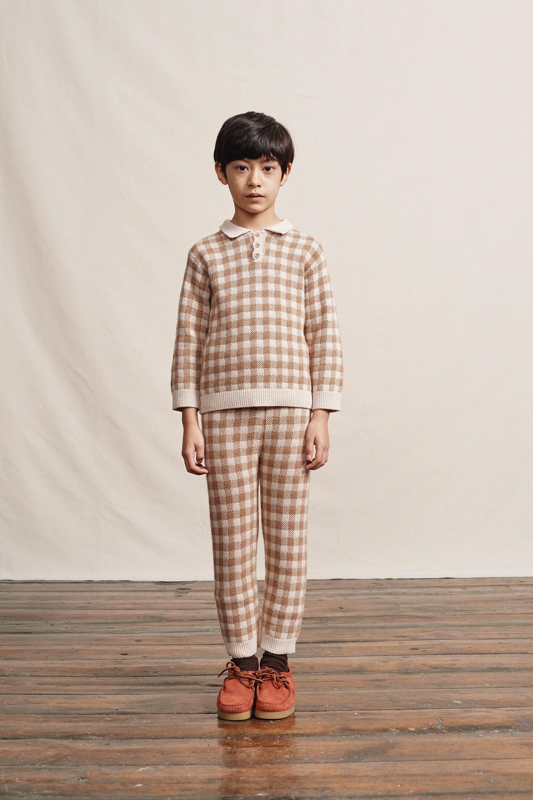 Girls Camel Check Wool Sweater