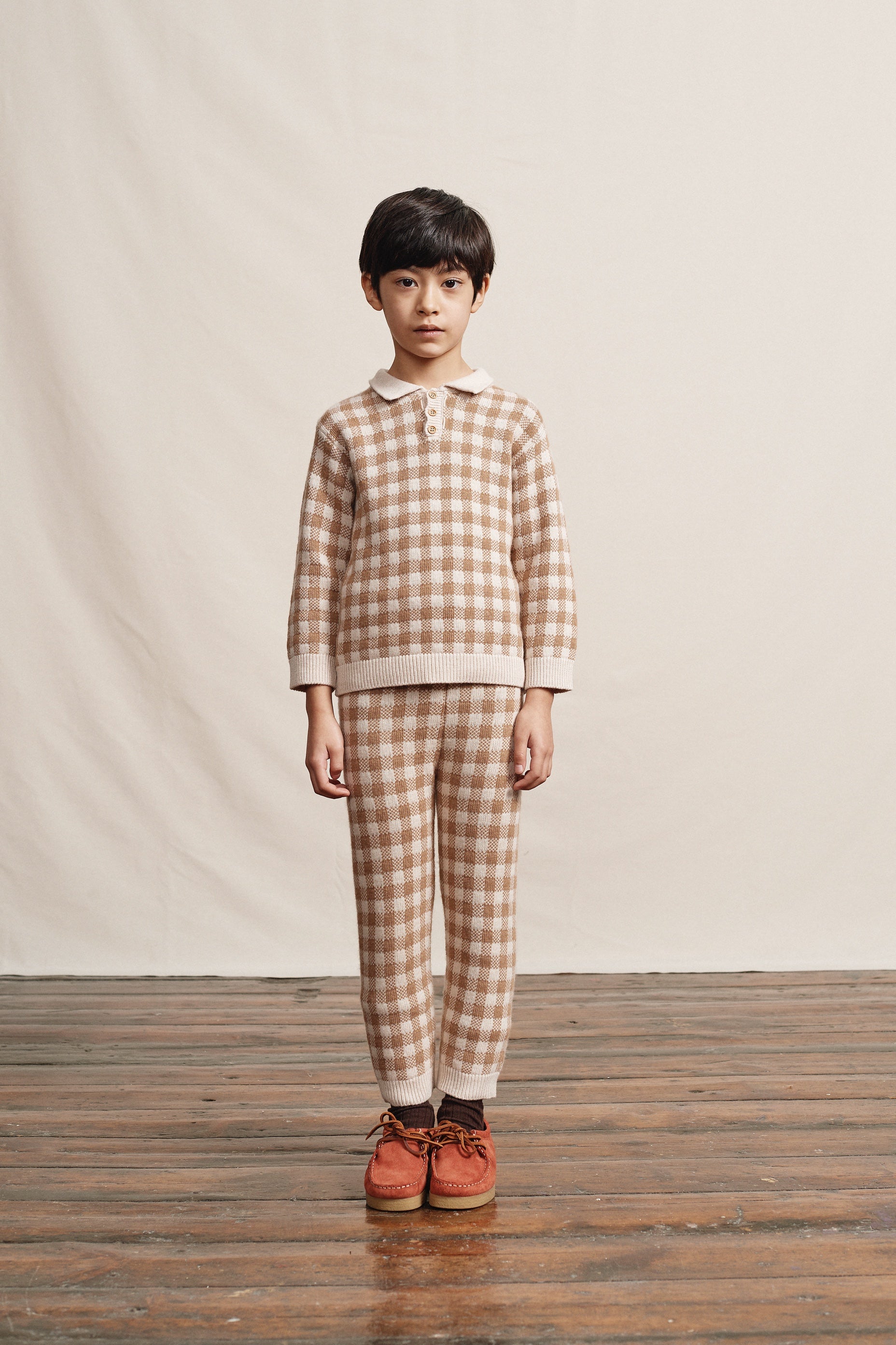 Boys & Girls Camel Check Wool Trousers