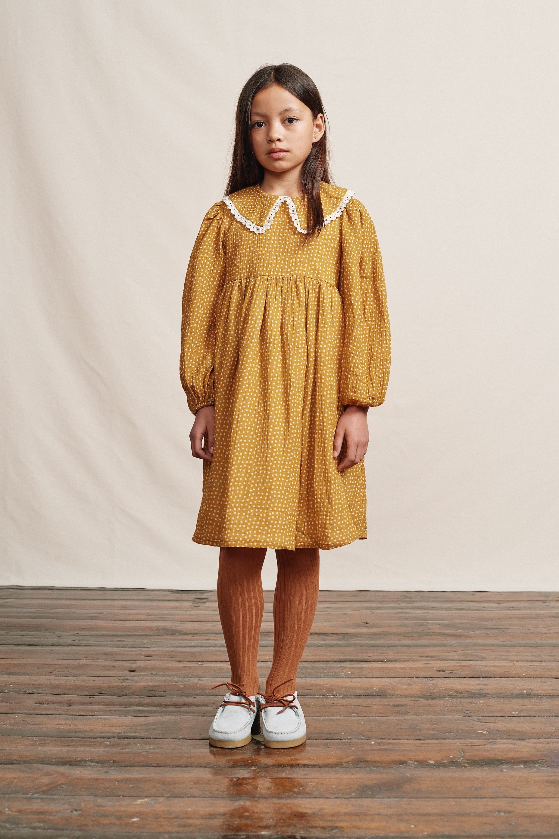 Girls Yellow Dots Cotton Dress