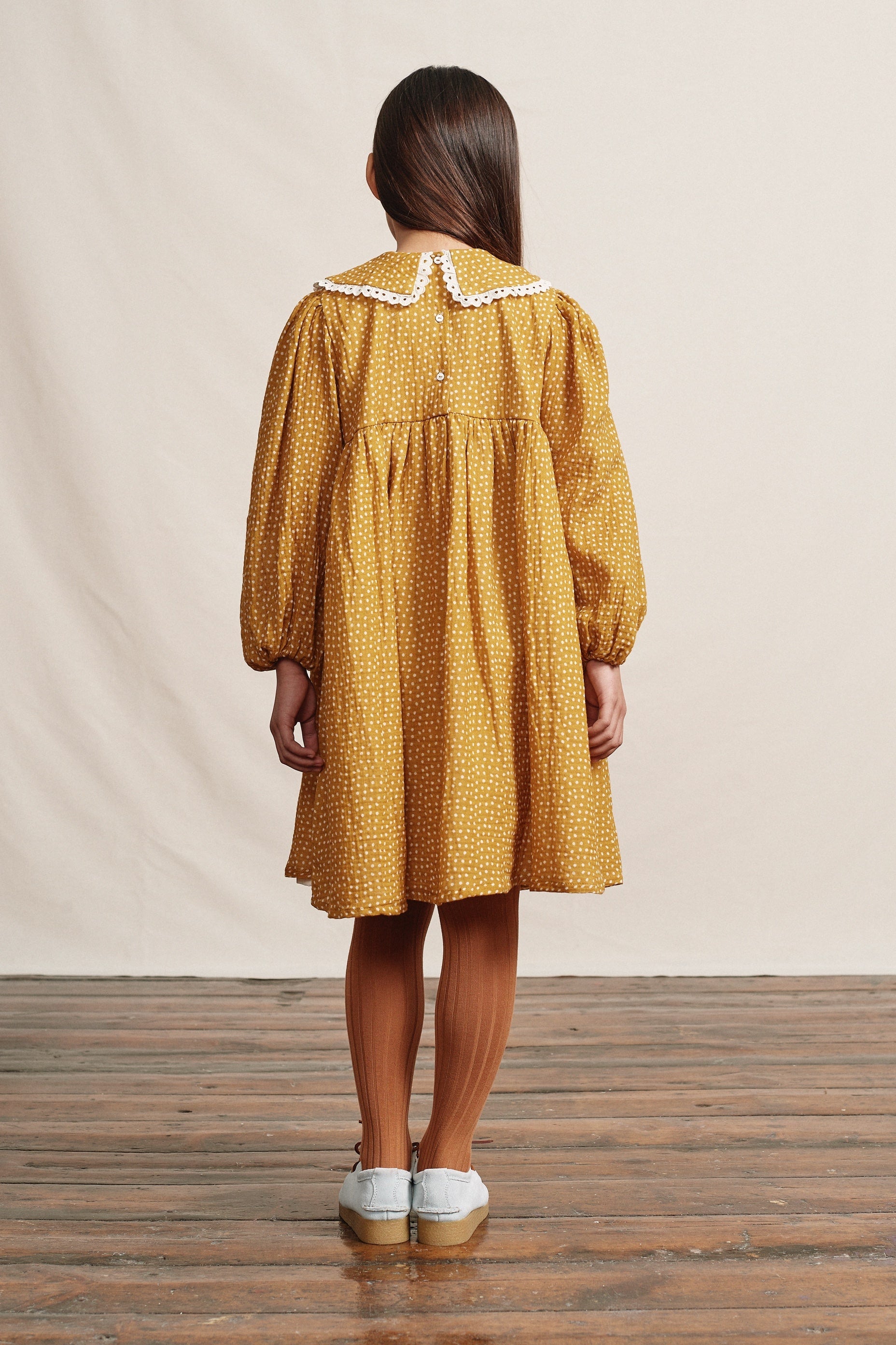 Girls Yellow Dots Cotton Dress